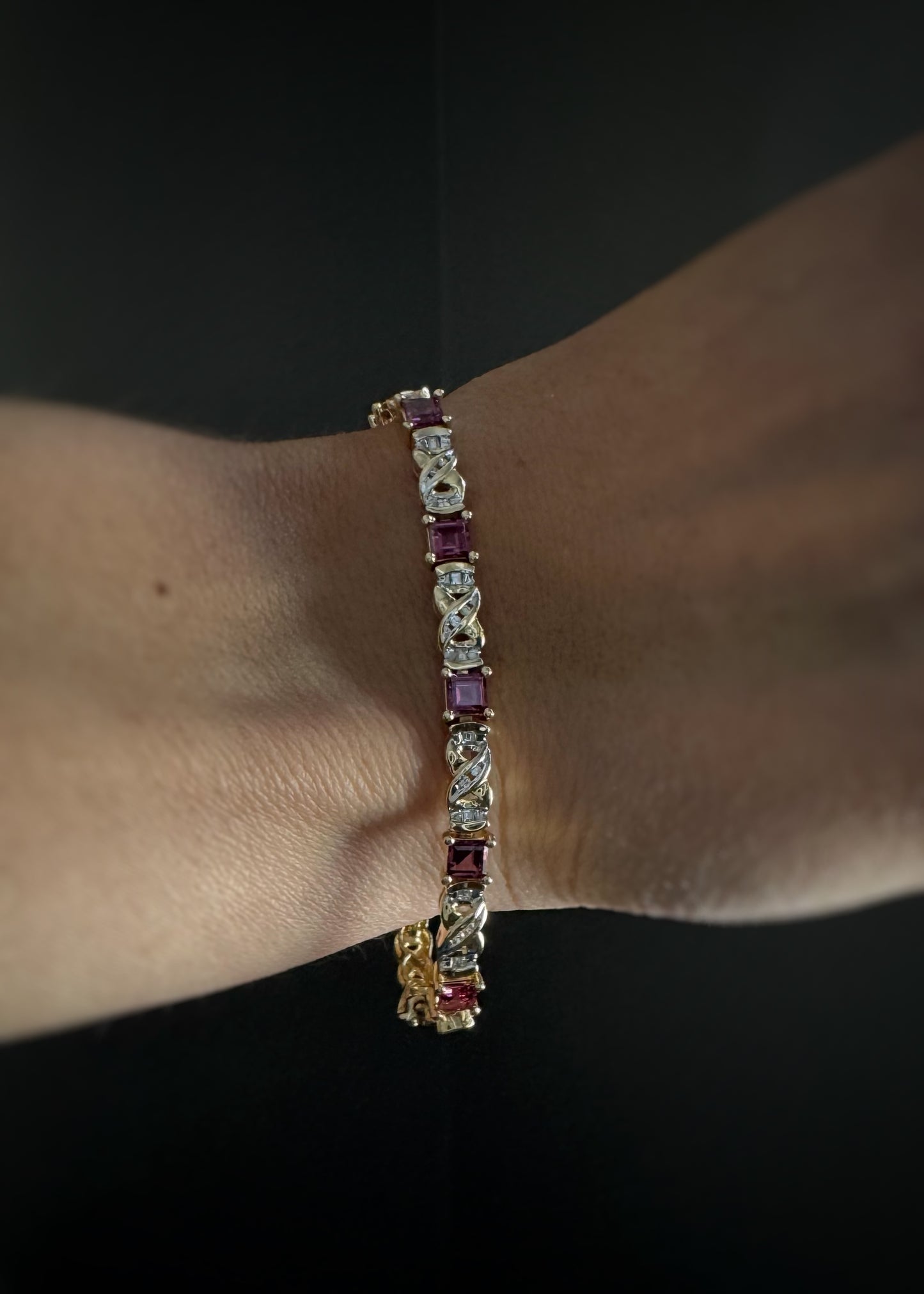 Estate 14k + Garnet and Diamond Bracelet