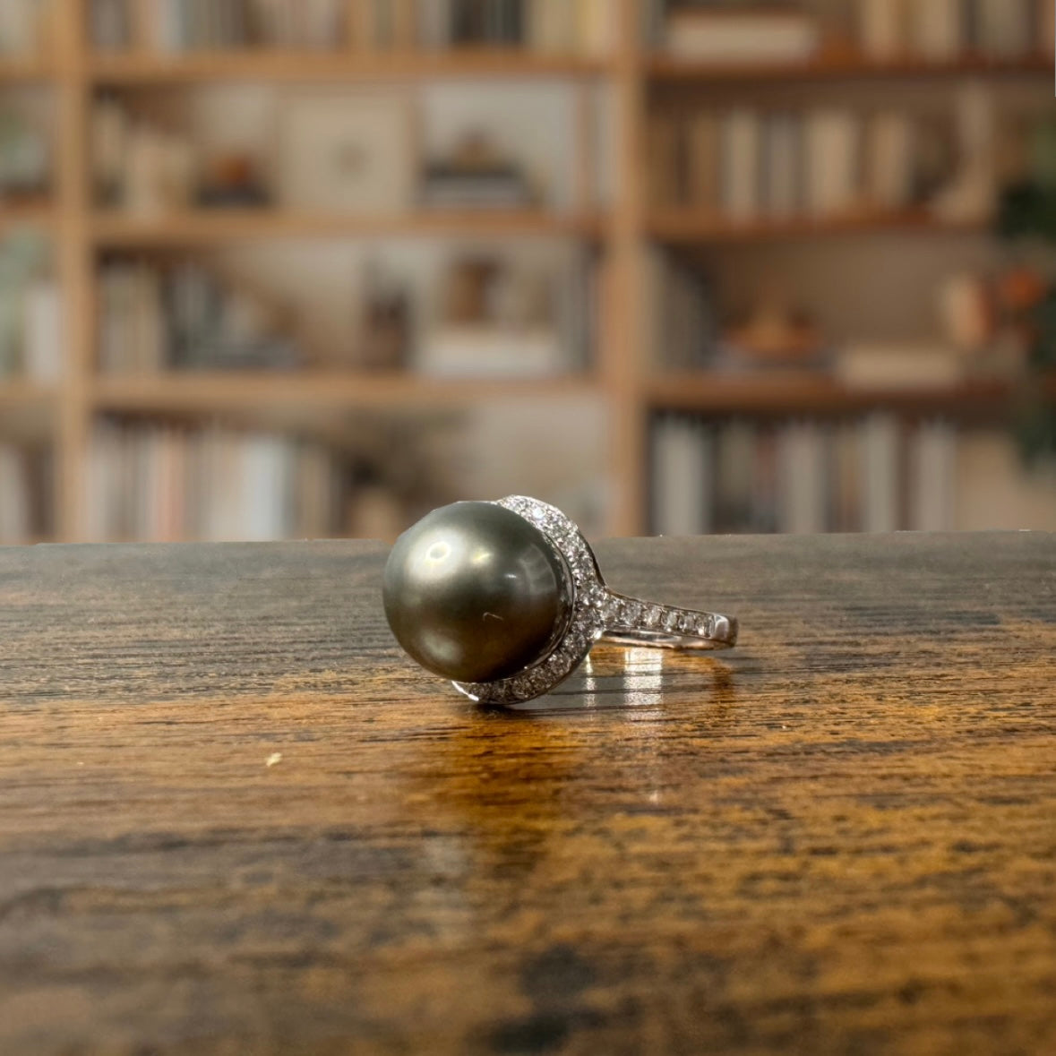 14k + Tahitian Pearl and Diamond Ring
