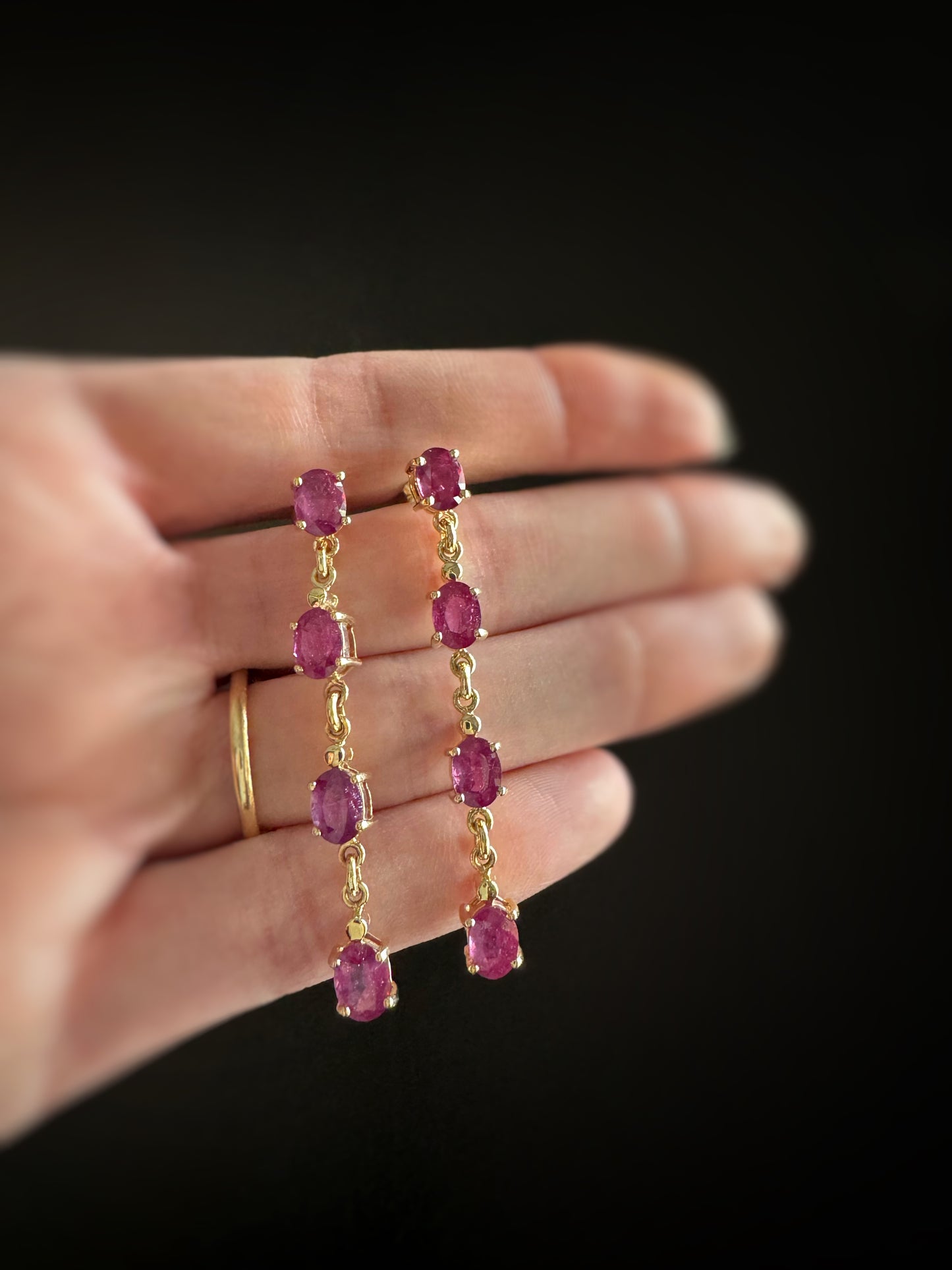 Estate 14k + Pink Sapphire Drop Earrings