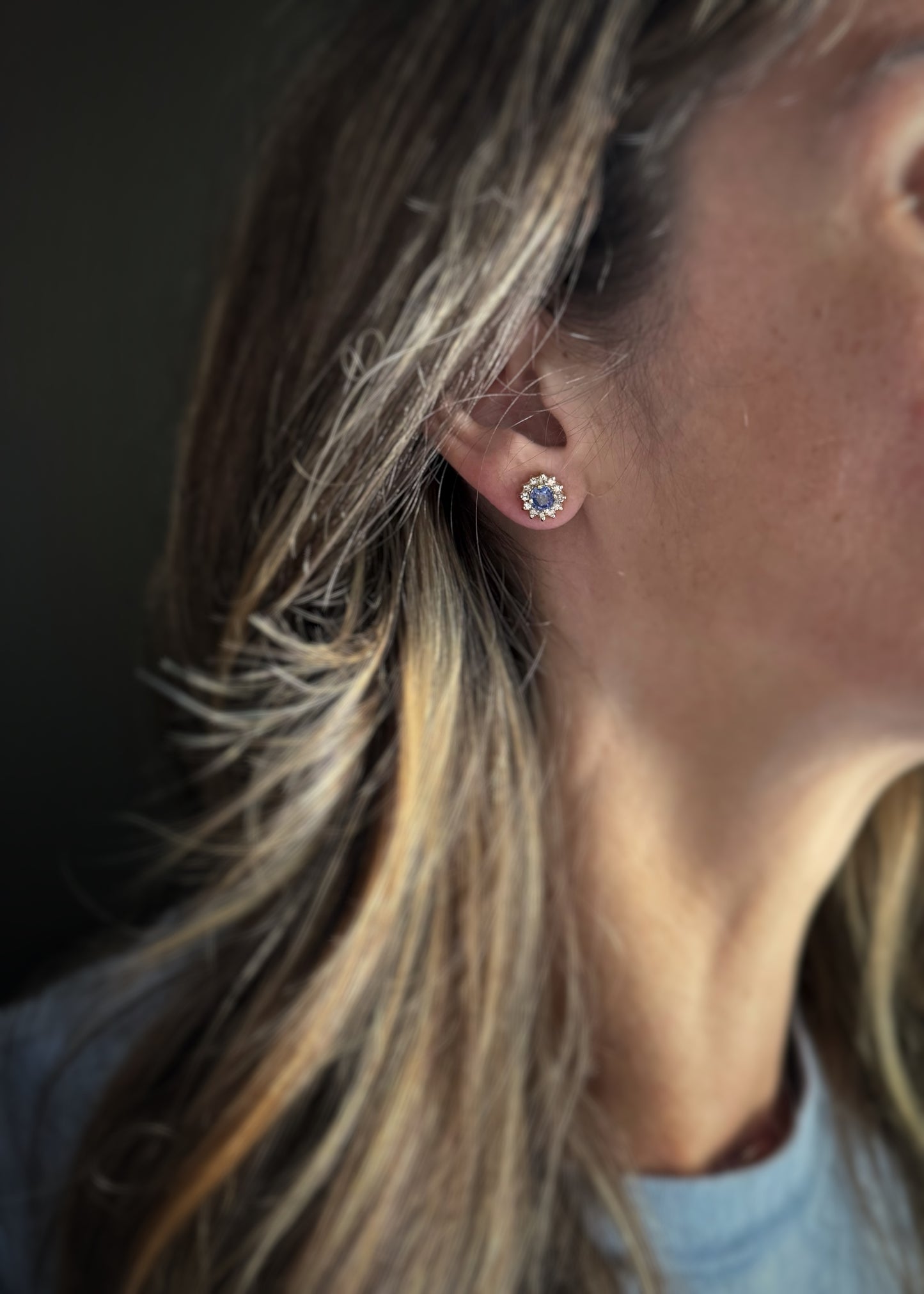 Estate 14k + Tanzanite and Diamond Halo Earrings
