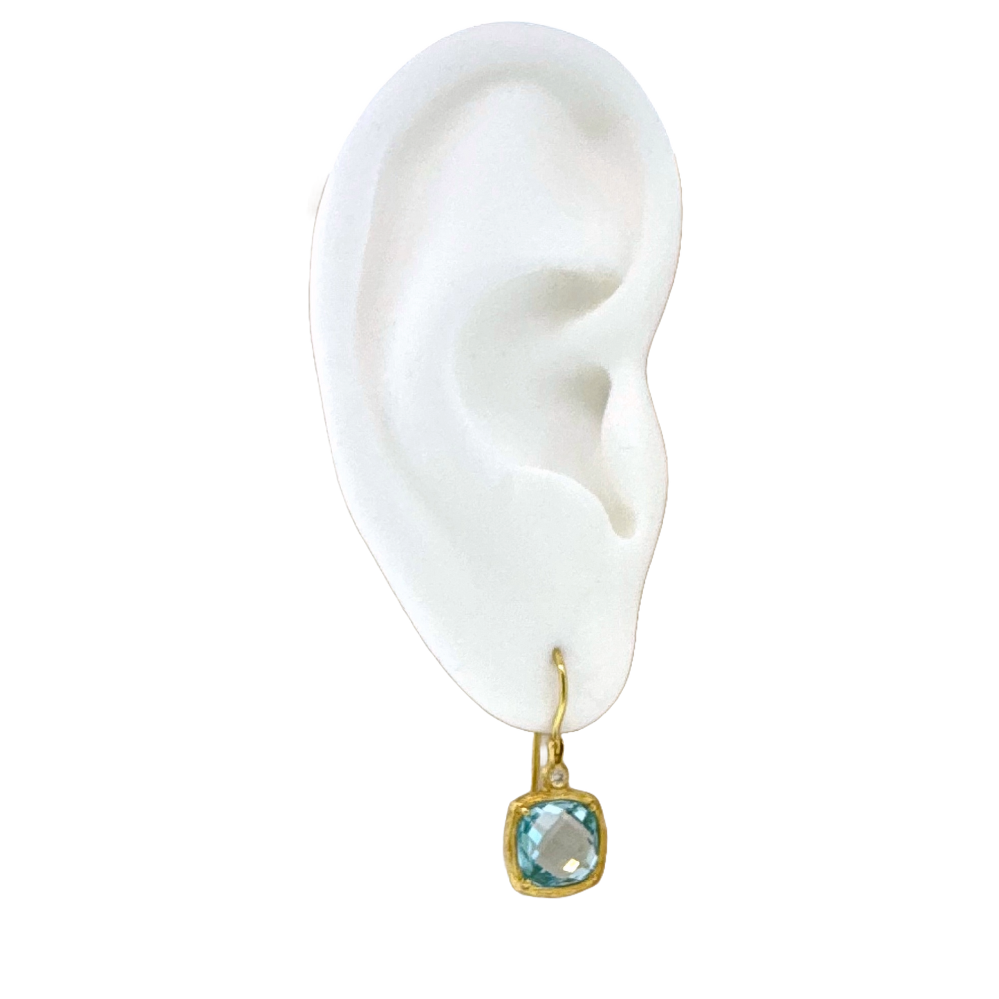 Estate 14k + Blue Topaz and Diamond Dangle Earrings