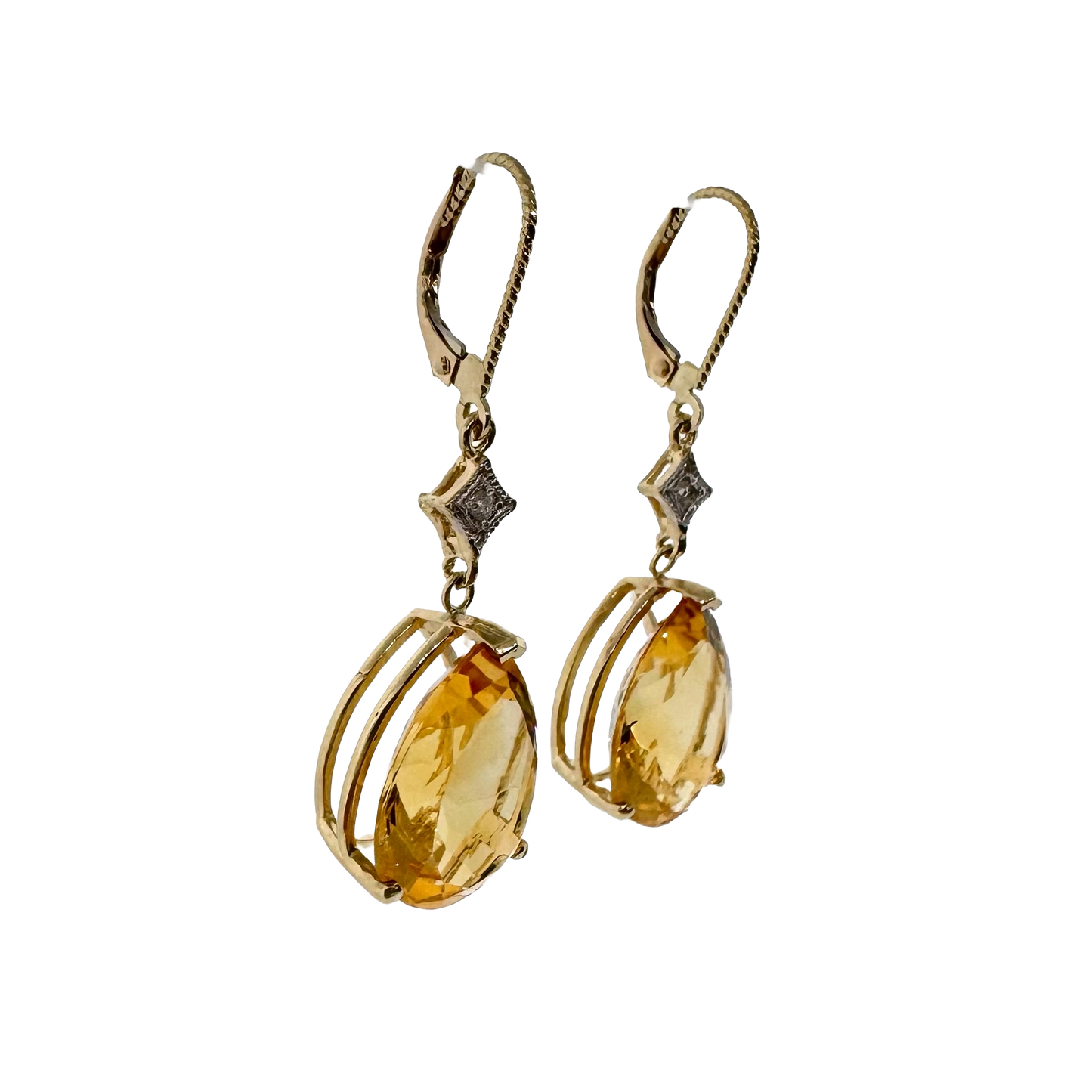 Estate 14k + Citrine and Diamond Dangle Earrings