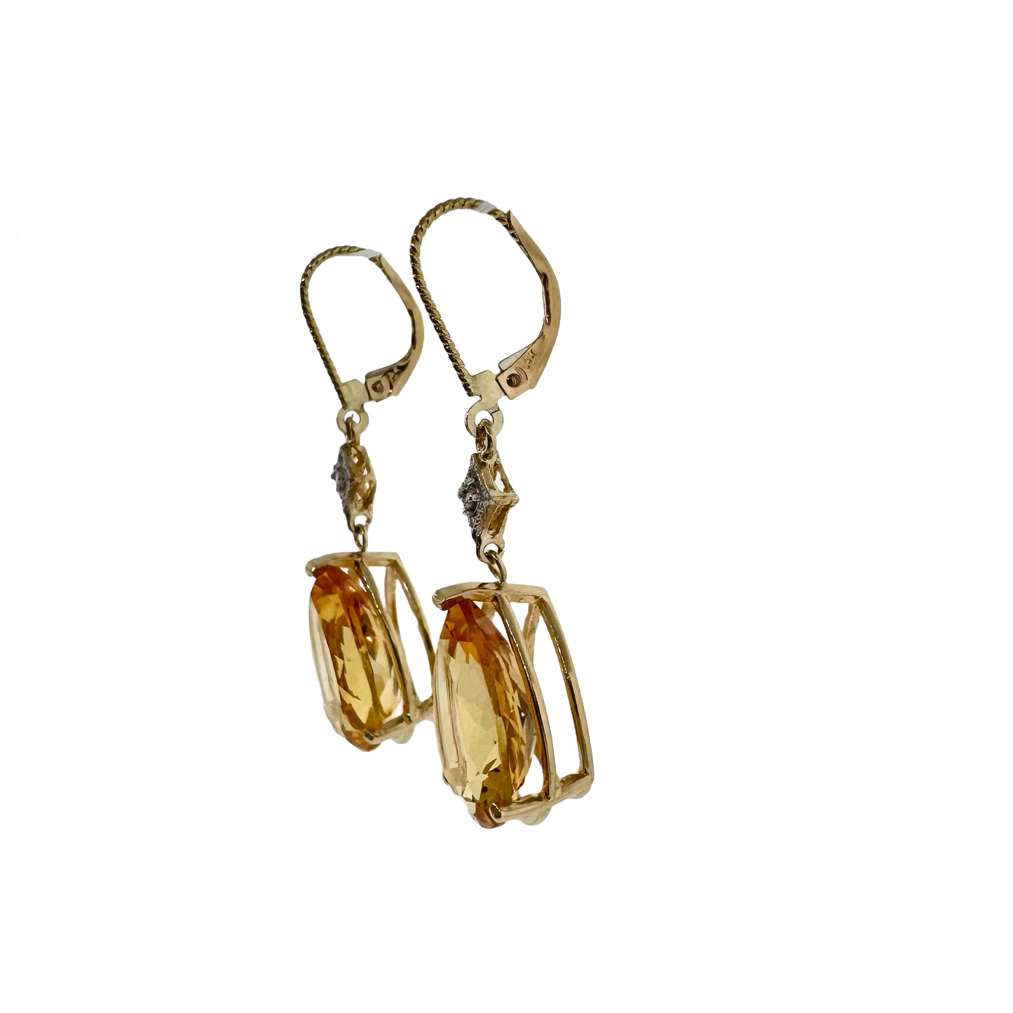 Estate 14k + Citrine and Diamond Dangle Earrings