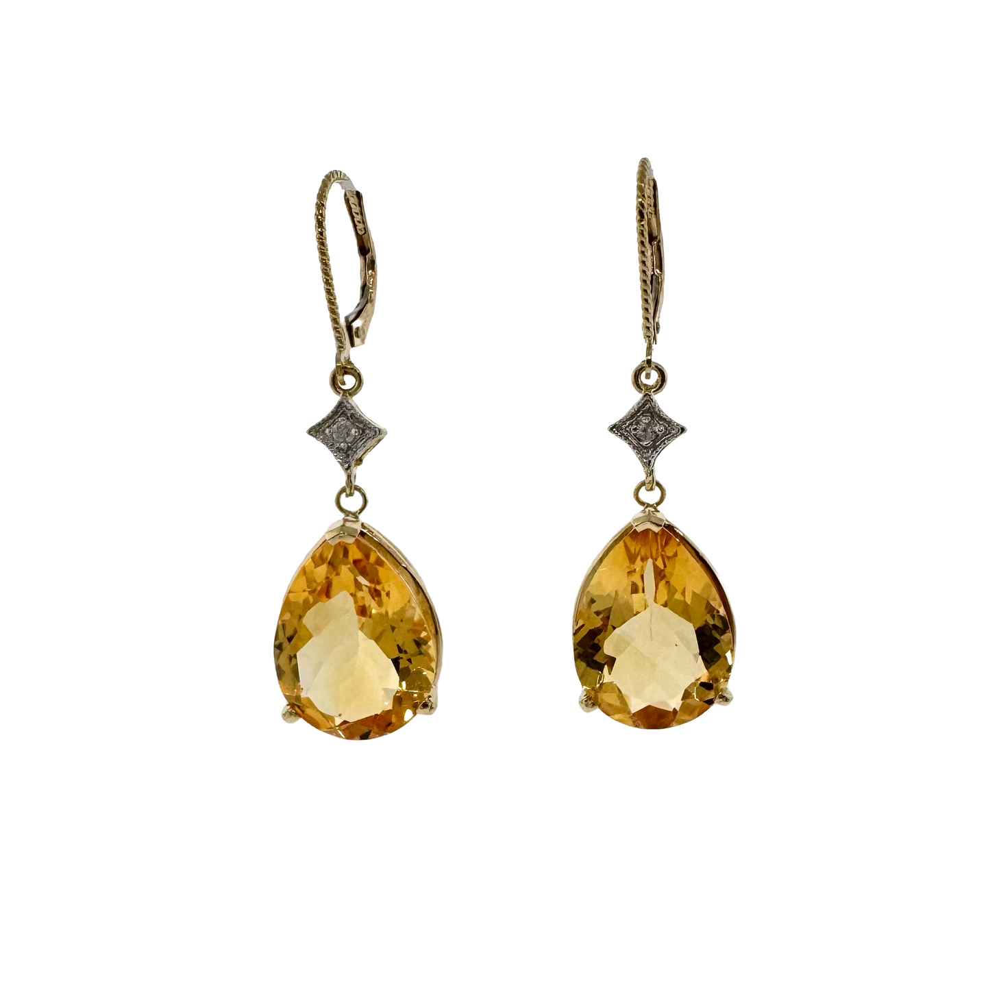 Estate 14k + Citrine and Diamond Dangle Earrings