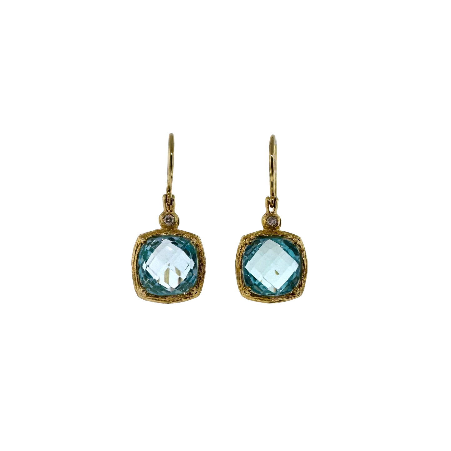 Estate 14k + Blue Topaz and Diamond Dangle Earrings