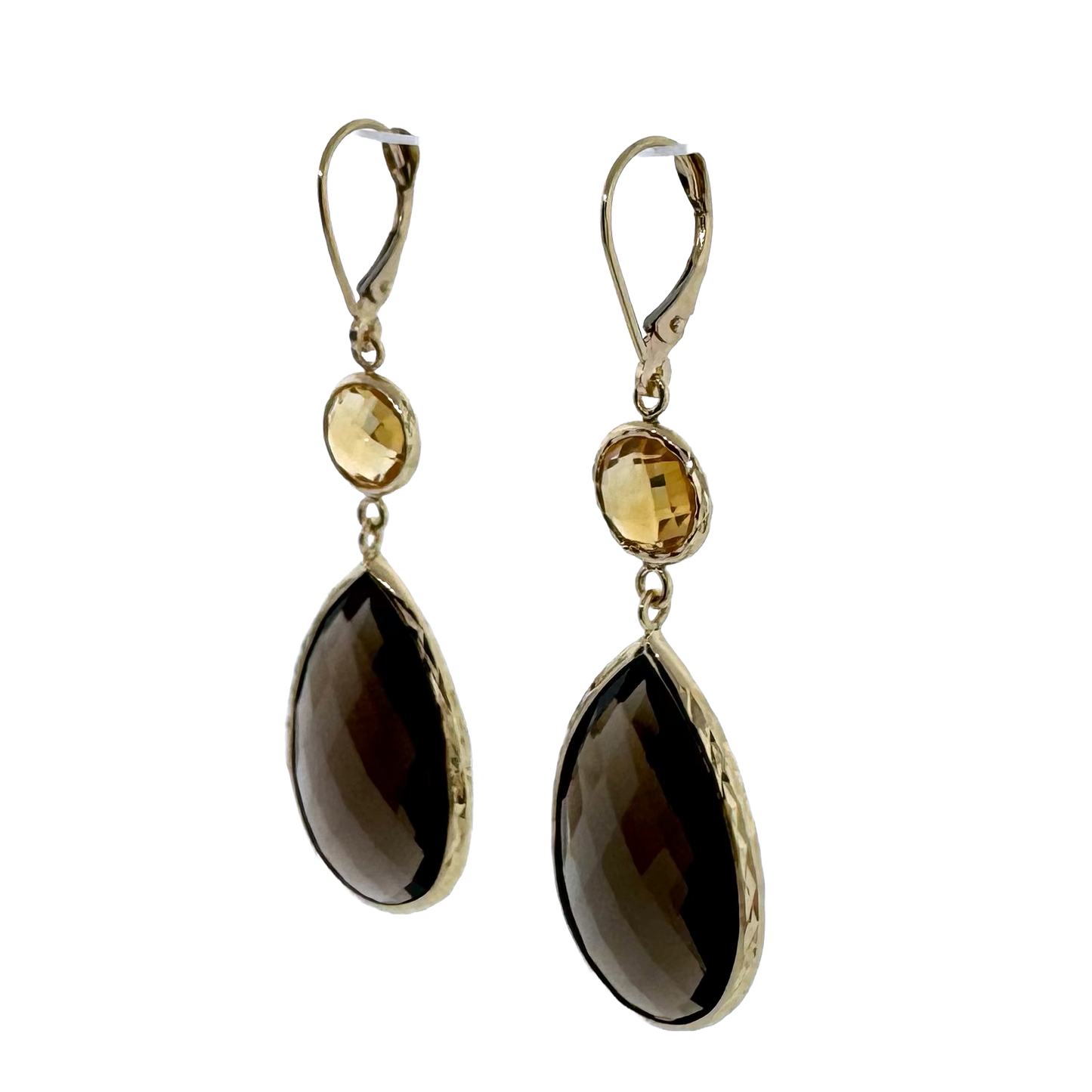 Estate 14k + Citrine and Smoky Quartz Dangle Earrings