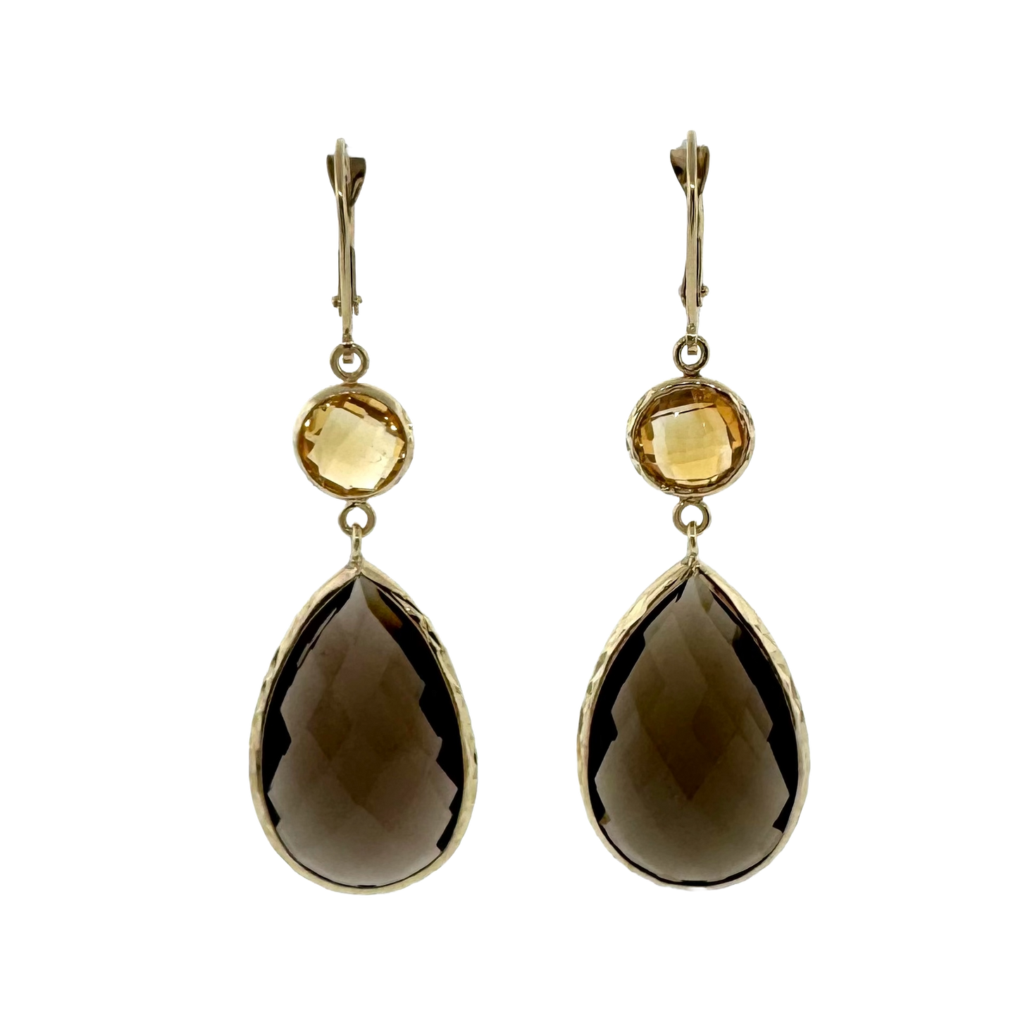 Estate 14k + Citrine and Smoky Quartz Dangle Earrings
