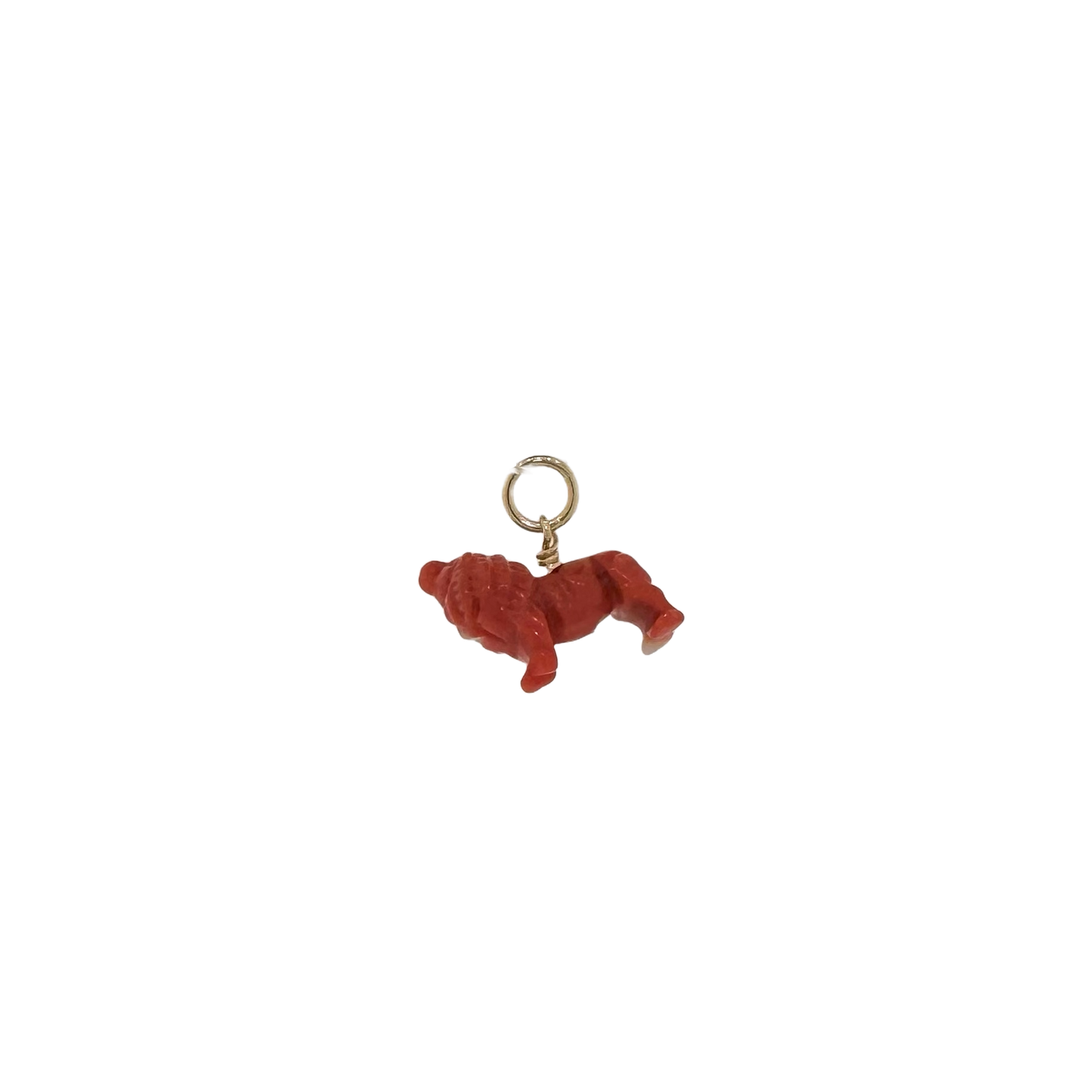 Estate 14k + Victorian Carved Coral Lion Bead Charm