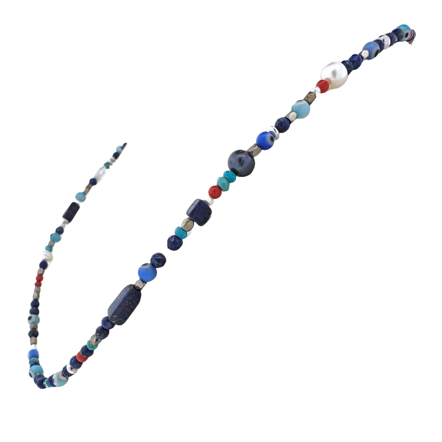 Sterling + Mixed Gems Evil Eye Beaded Necklace