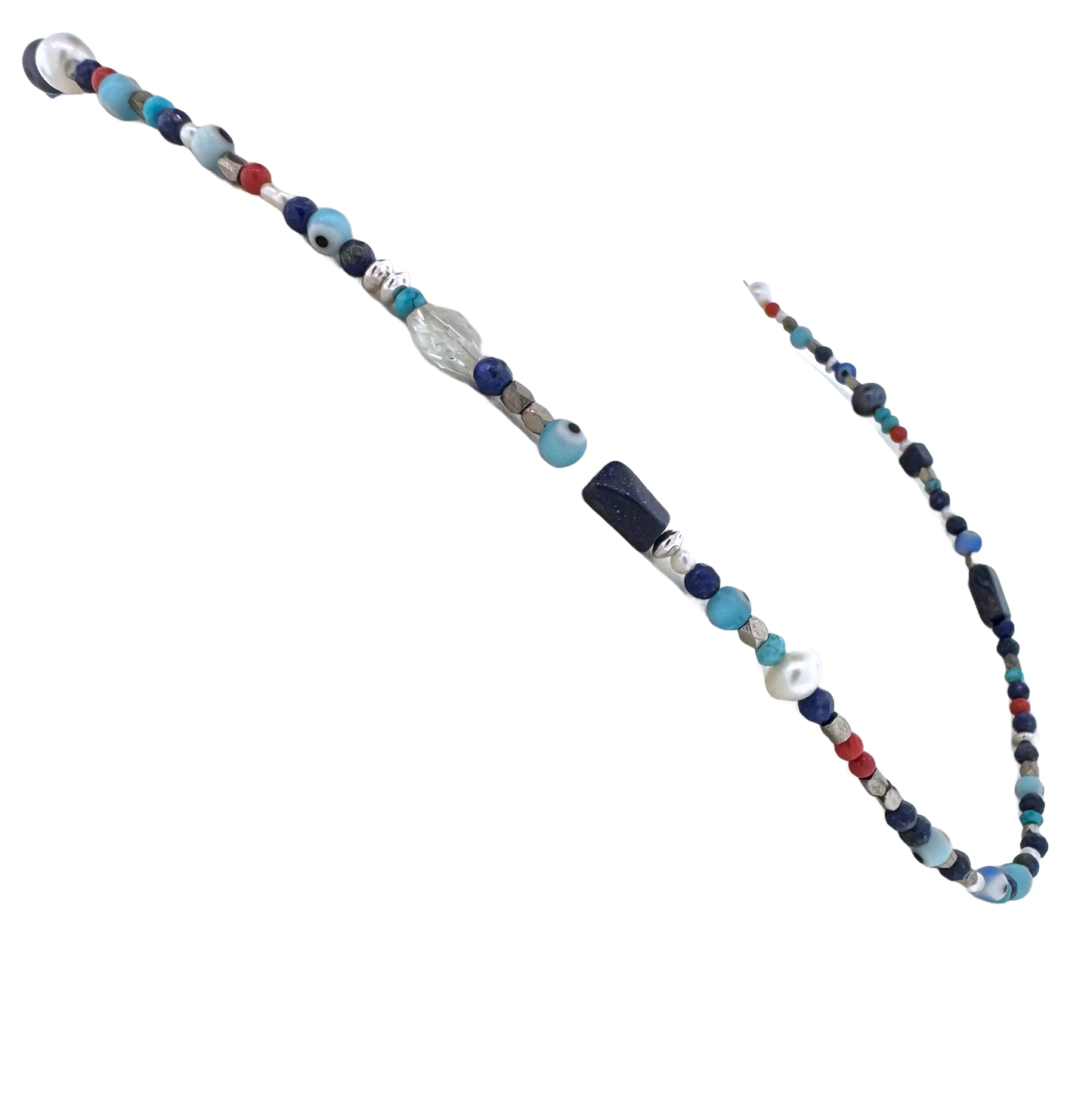Sterling + Mixed Gems Evil Eye Beaded Necklace