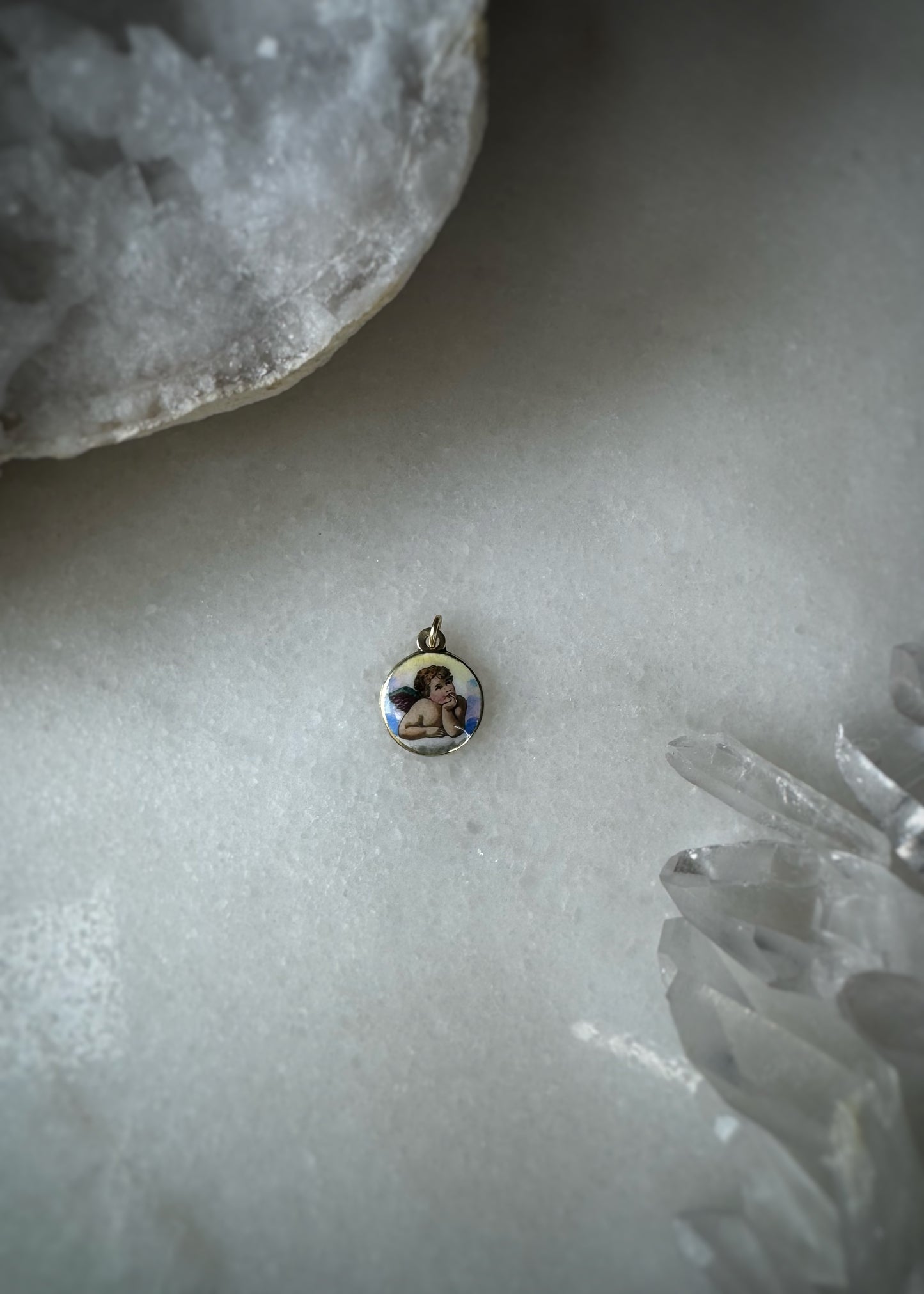 Estate 14k + Enameled Cherub Charm