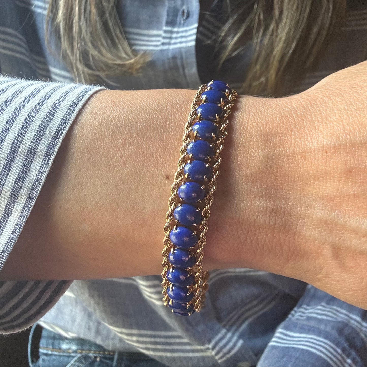 Estate 14k + Lapis Cabochon Bracelet