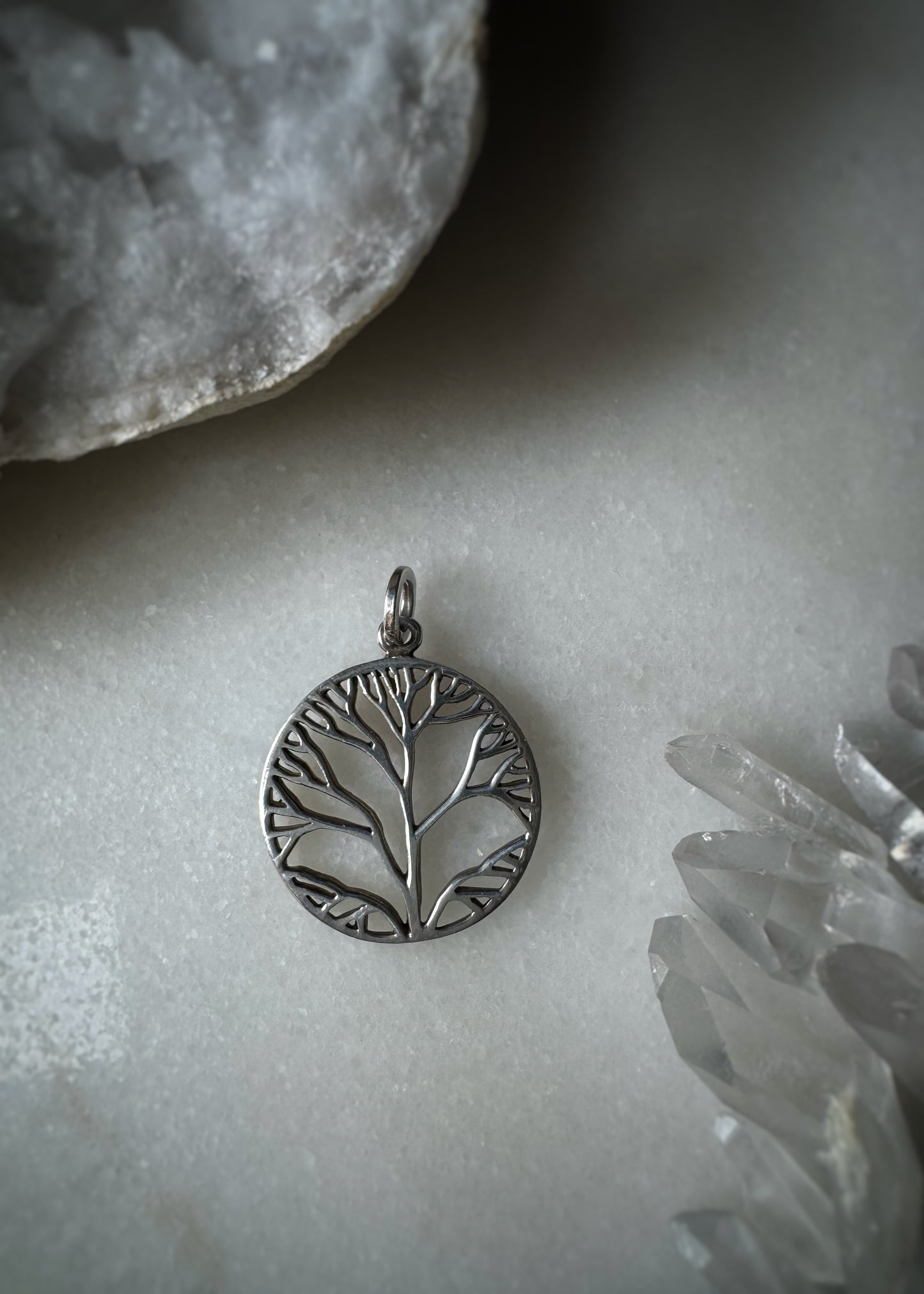 Estate Sterling Silver + Round Tree Pendant Charm