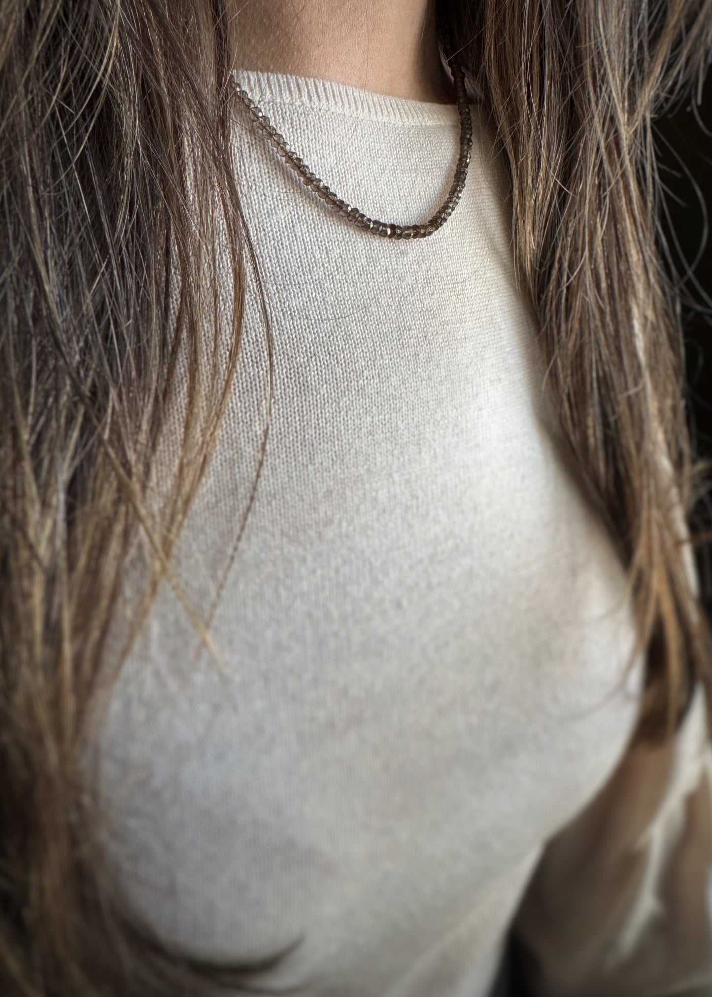 Sterling + Smoky Quartz Bead Necklace