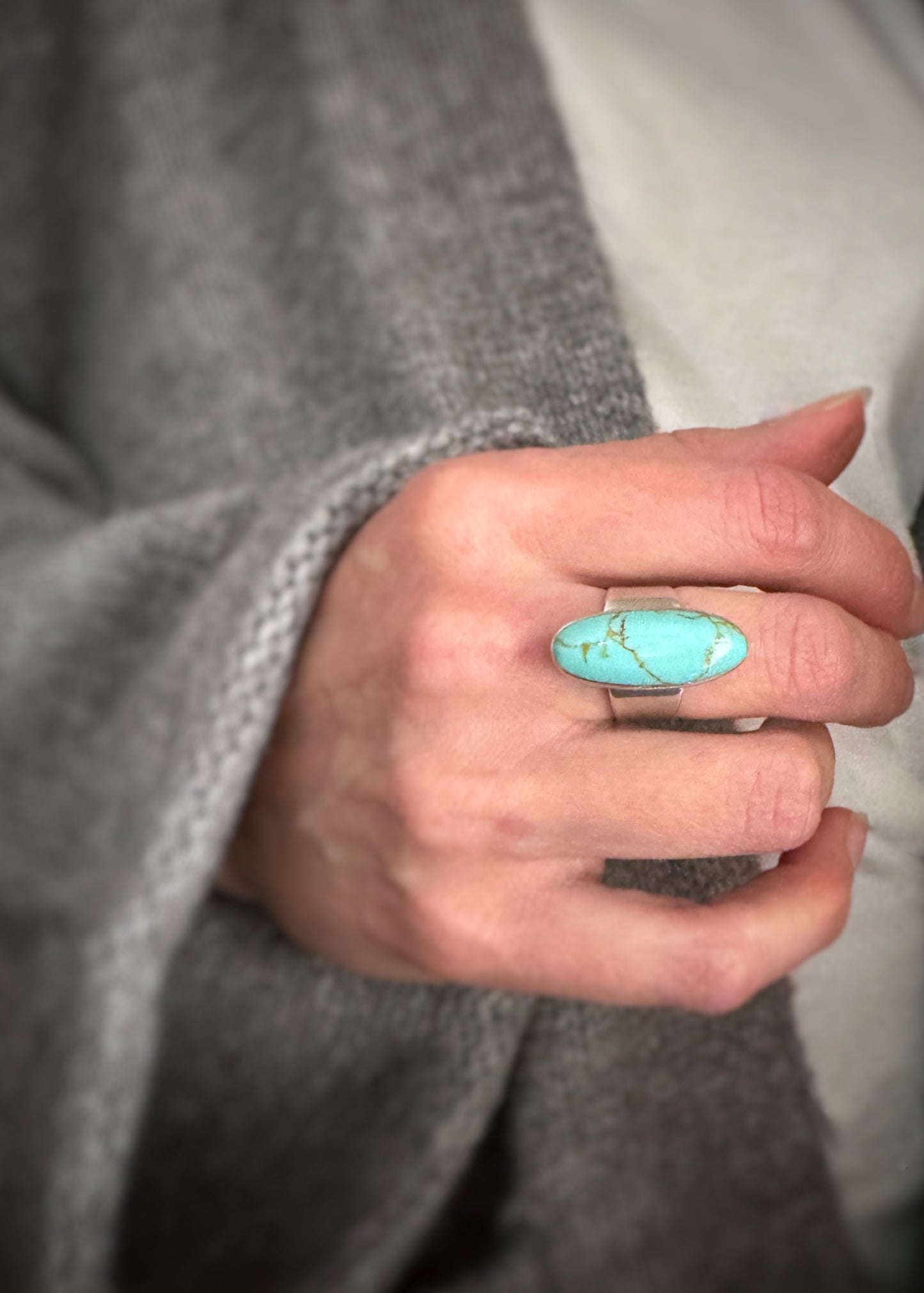 Estate Sterling Silver + Oval Turquoise Ring