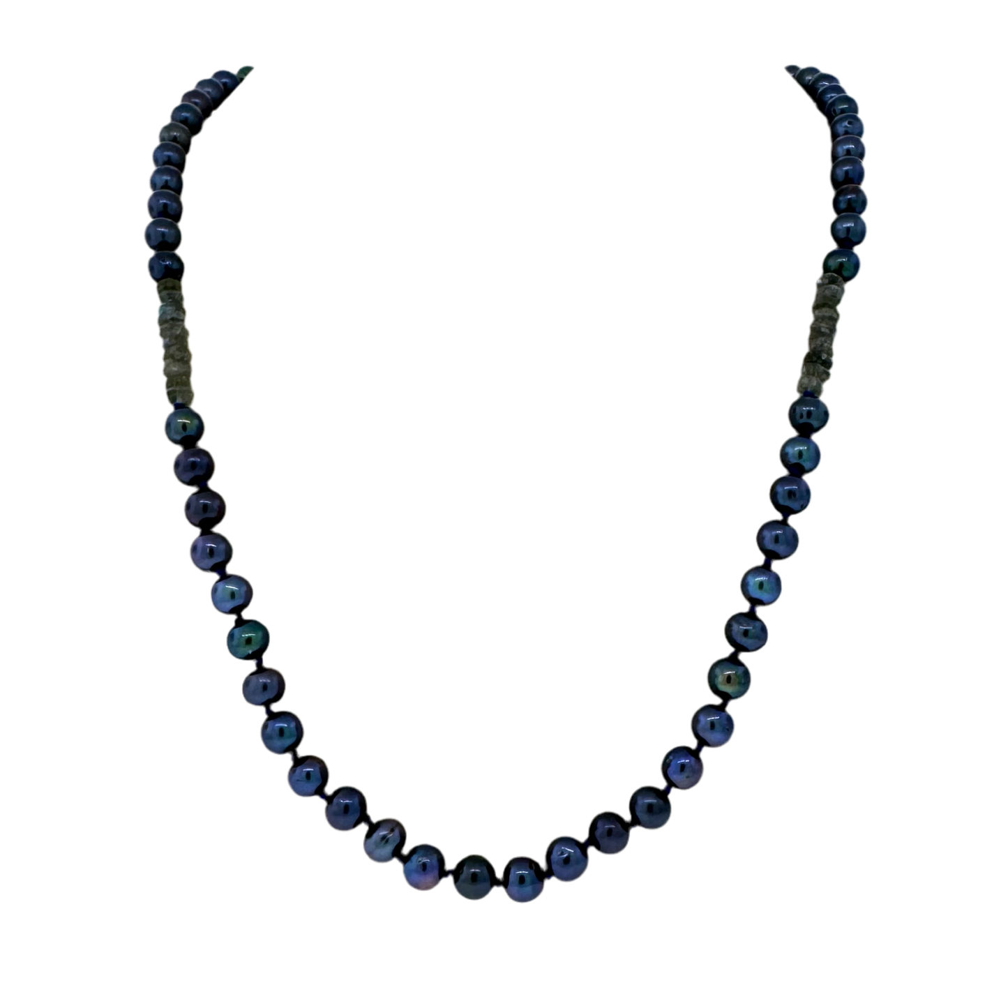 Sterling + Peacock Pearls and Labradorite Bead Necklace