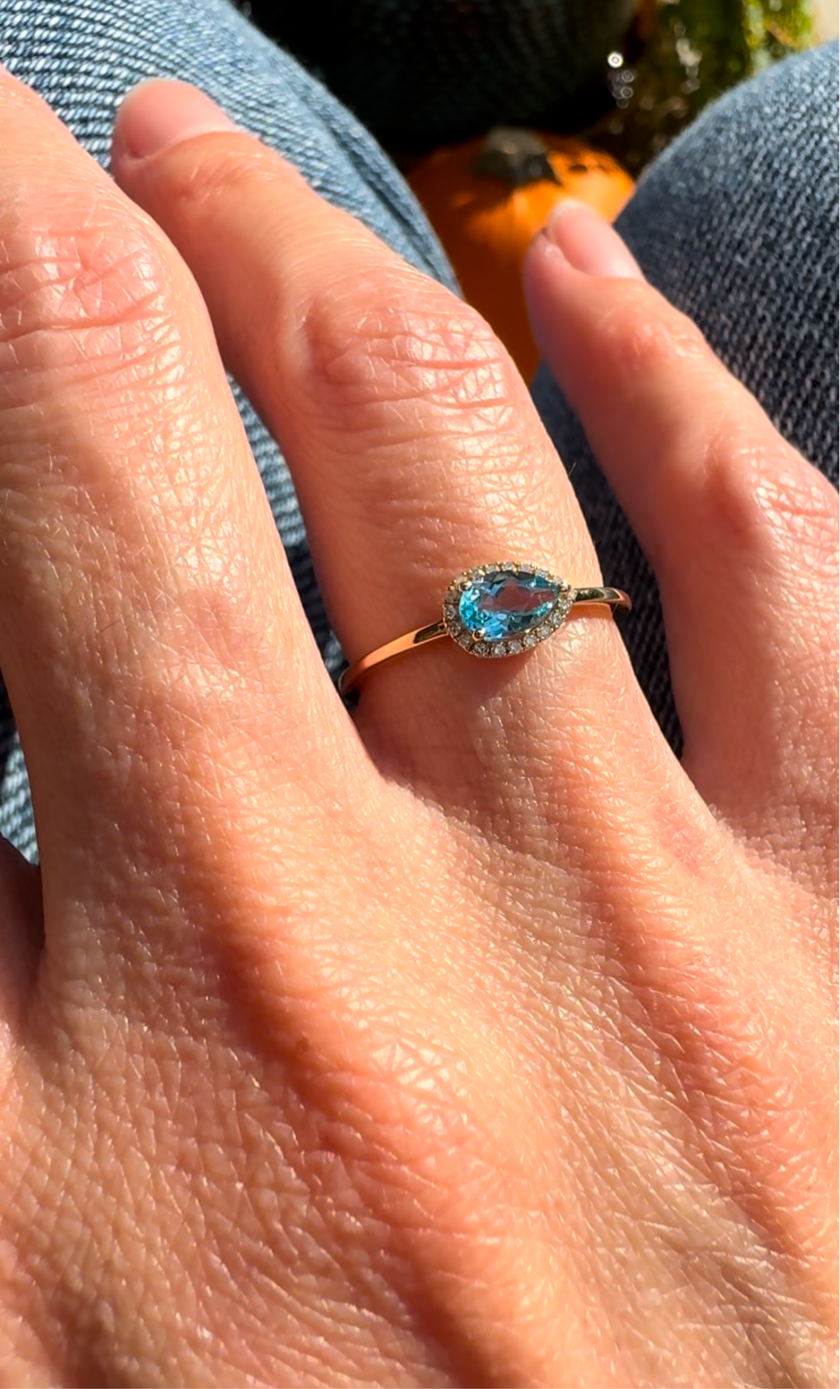 14k + Blue Topaz and Diamond East/West Ring