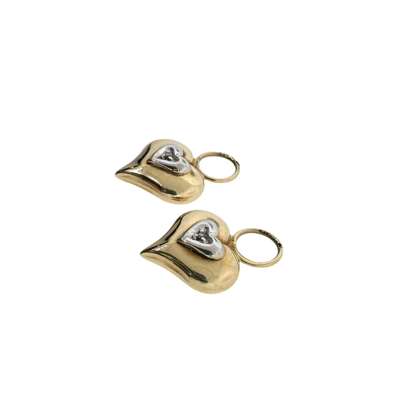 Estate 14k + Diamond Heart Hoop Charms