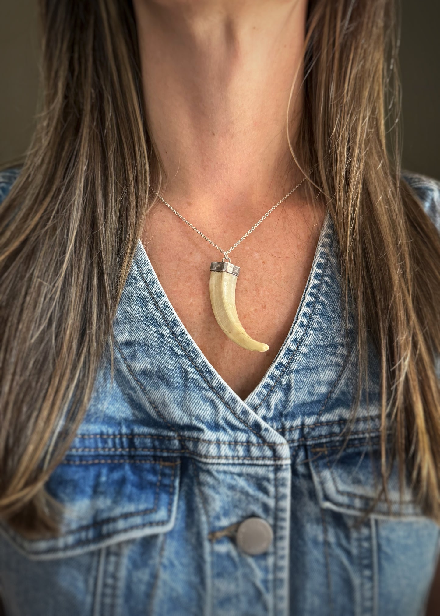 Vintage Sterling Silver + Boar's Tusk Pendant
