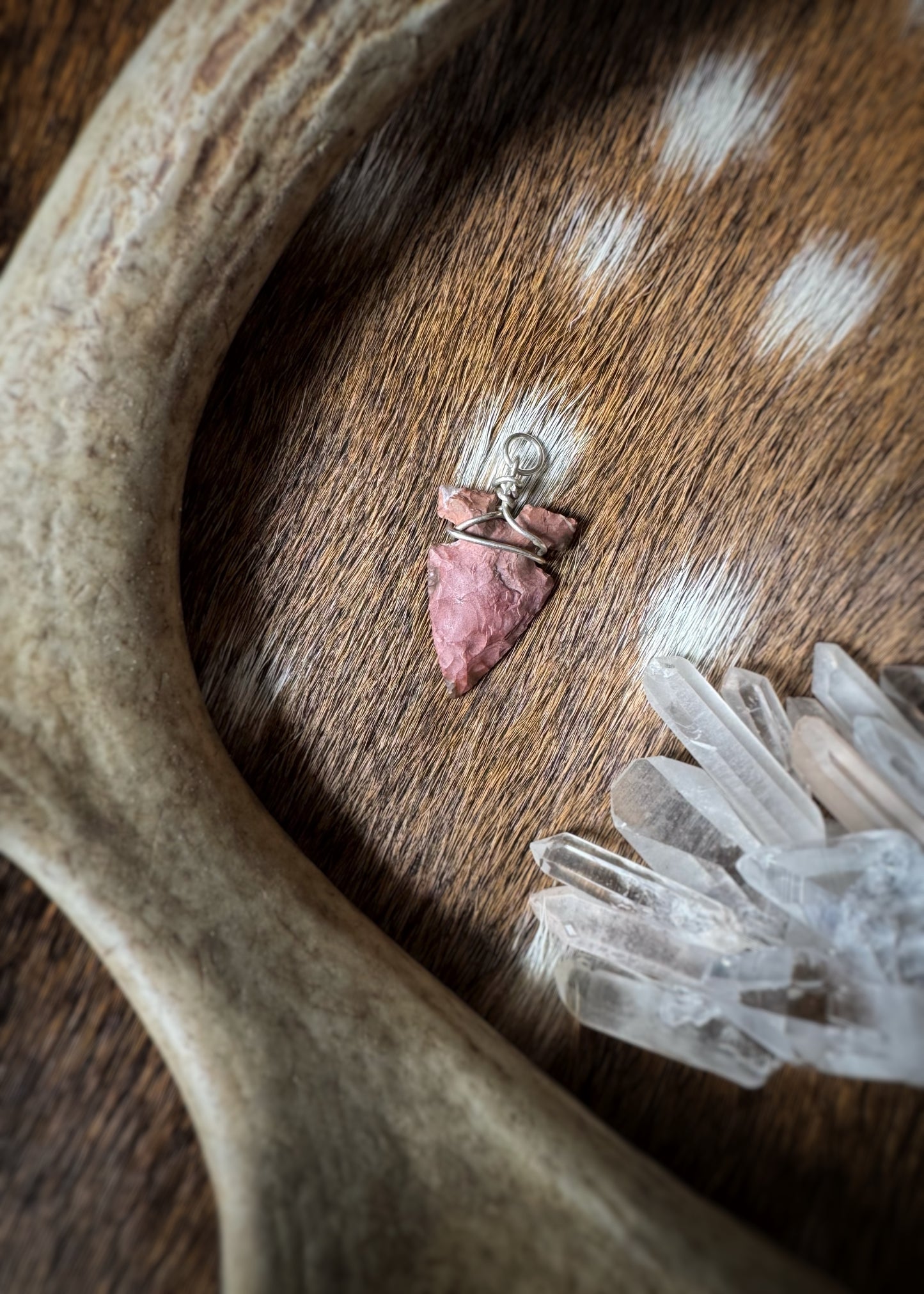 Estate Sterling Silver + Carved Flint Arrowhead Charm