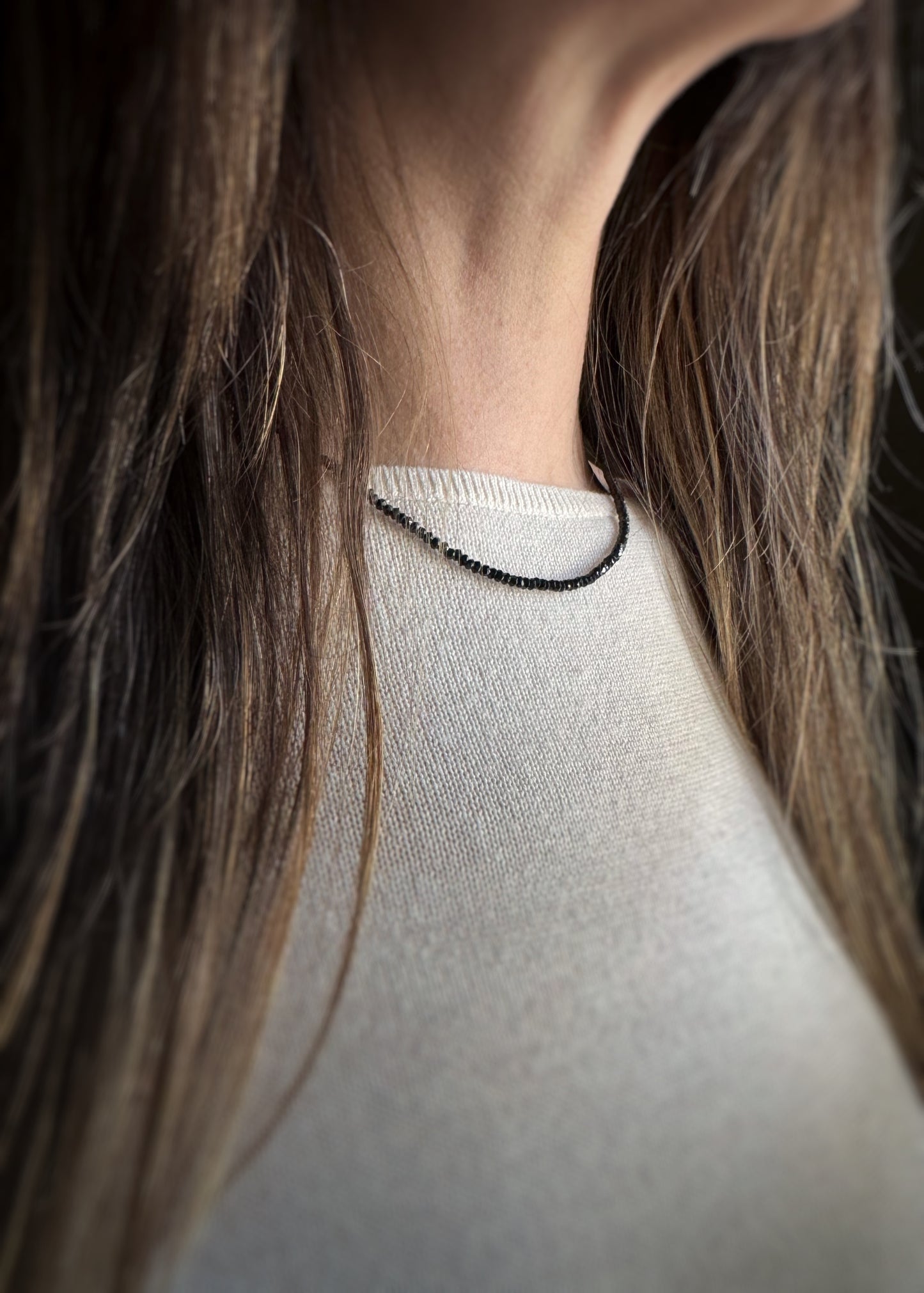 Sterling + Black Spinel Bead Necklace