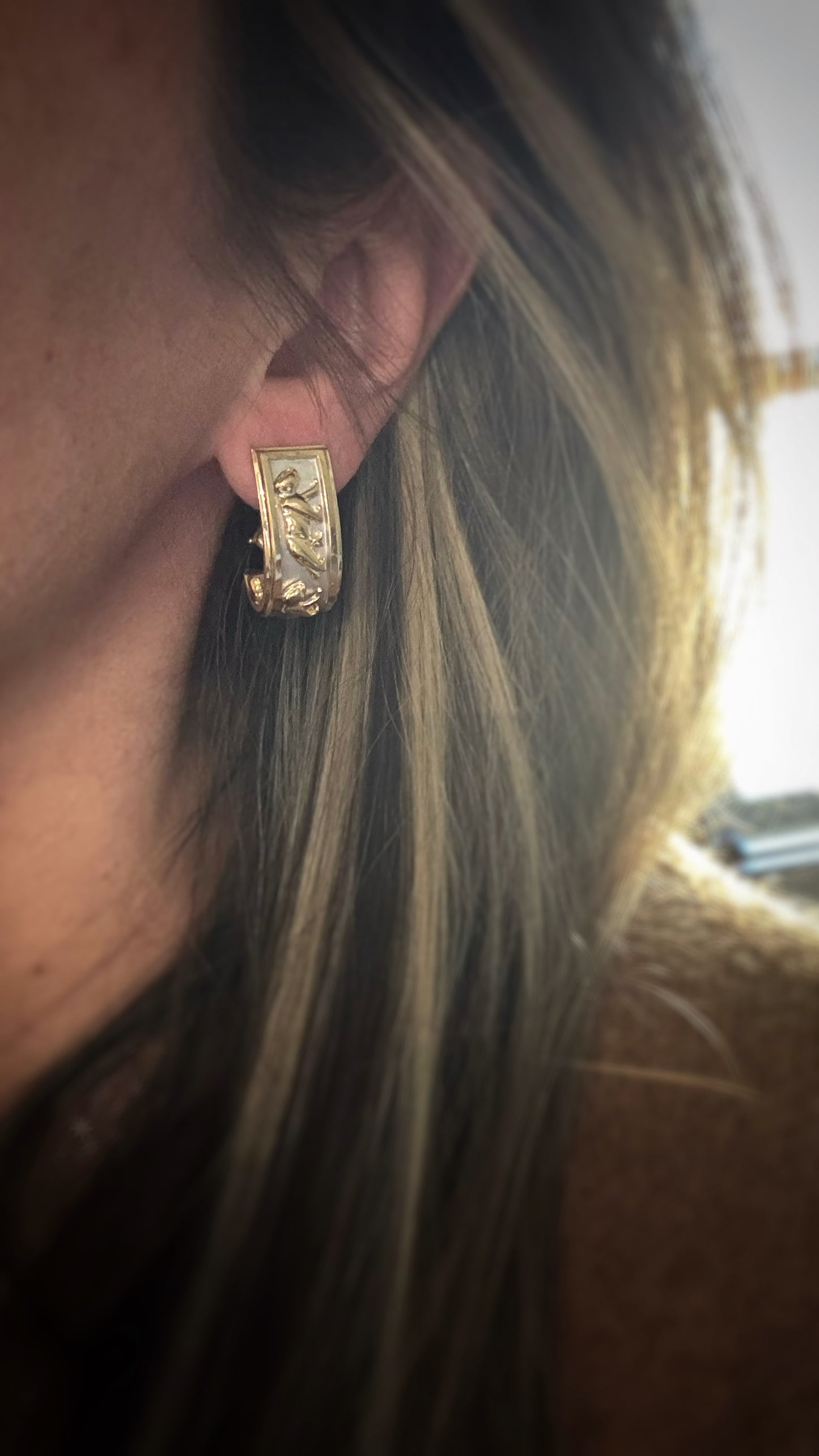 Estate 14k + Two Tone Panther Hoop Earrings