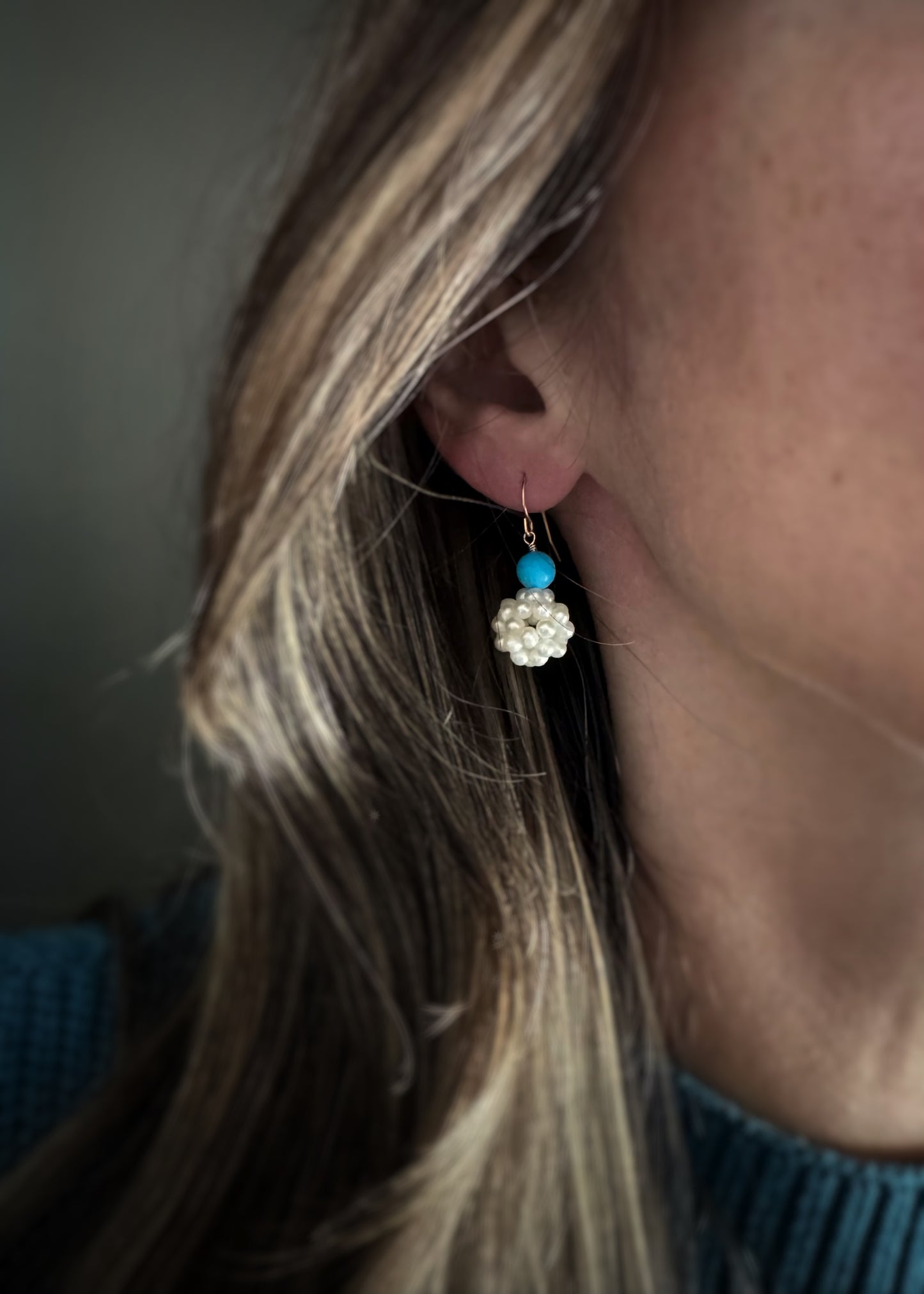 Estate 14k + Pearl & Turquoise Drop Earrings