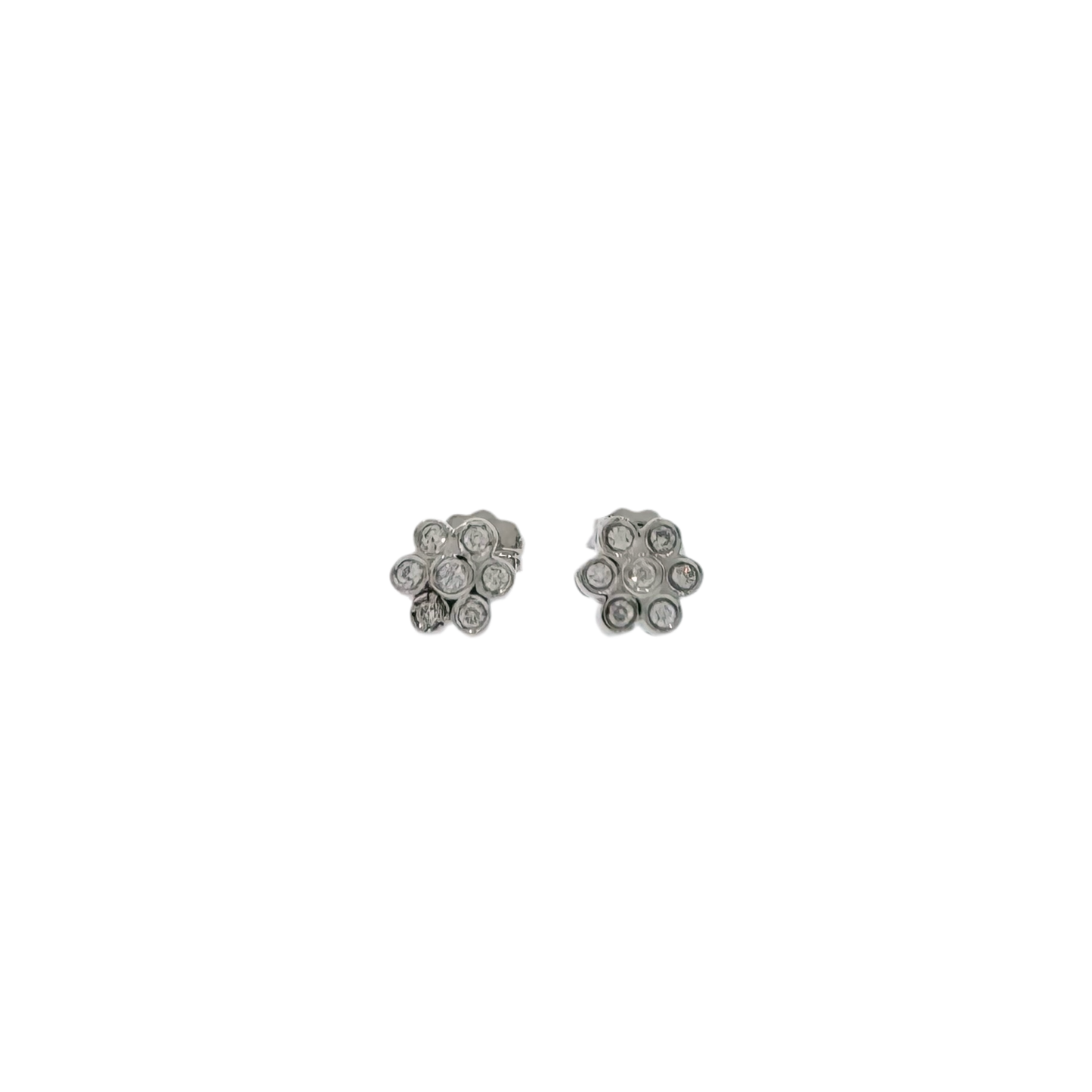 Estate 18k + Diamond Cluster Flower Earrings