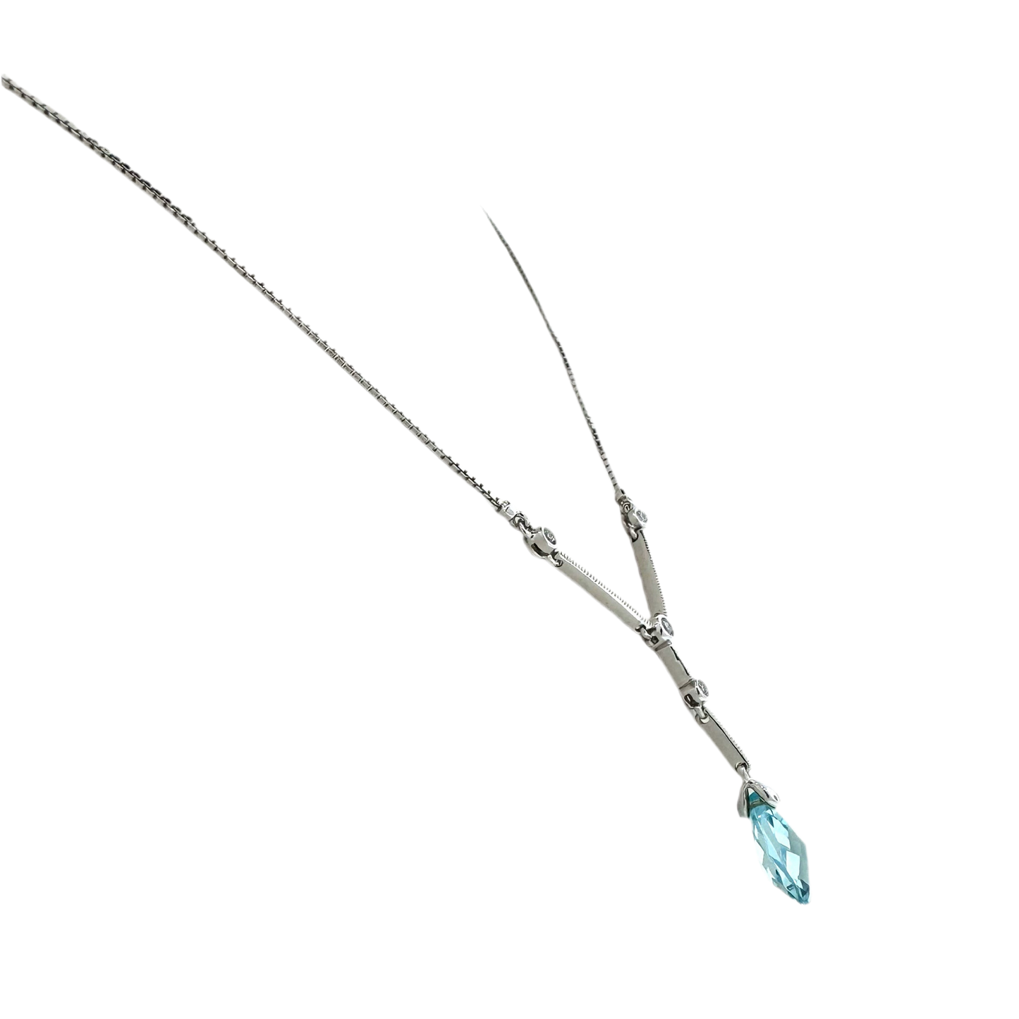 Estate 14k + Blue Topaz and Diamond Lariat 16" Necklace