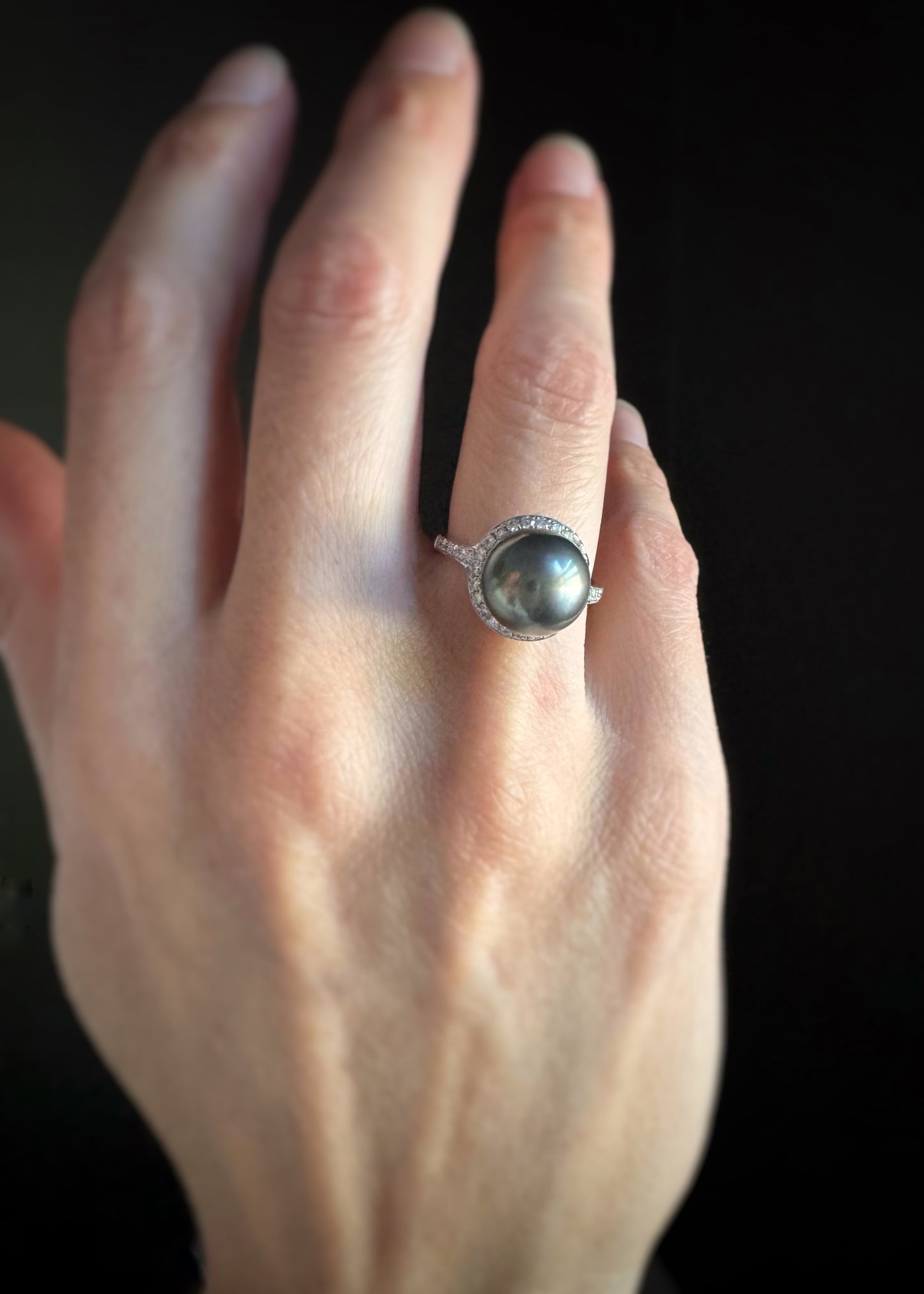 14k + Tahitian Pearl and Diamond Ring