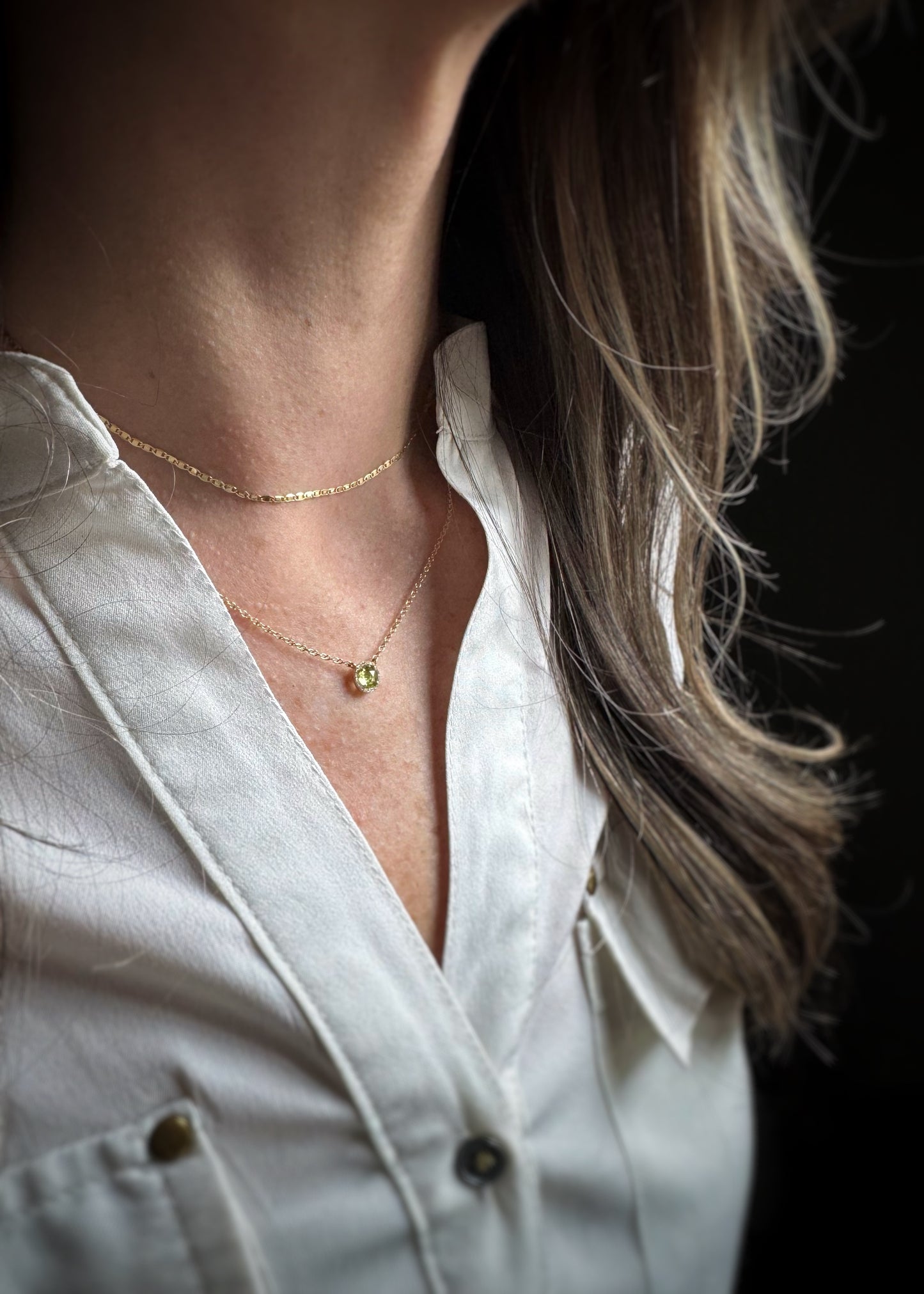 14k + Peridot and Diamond Station Necklace