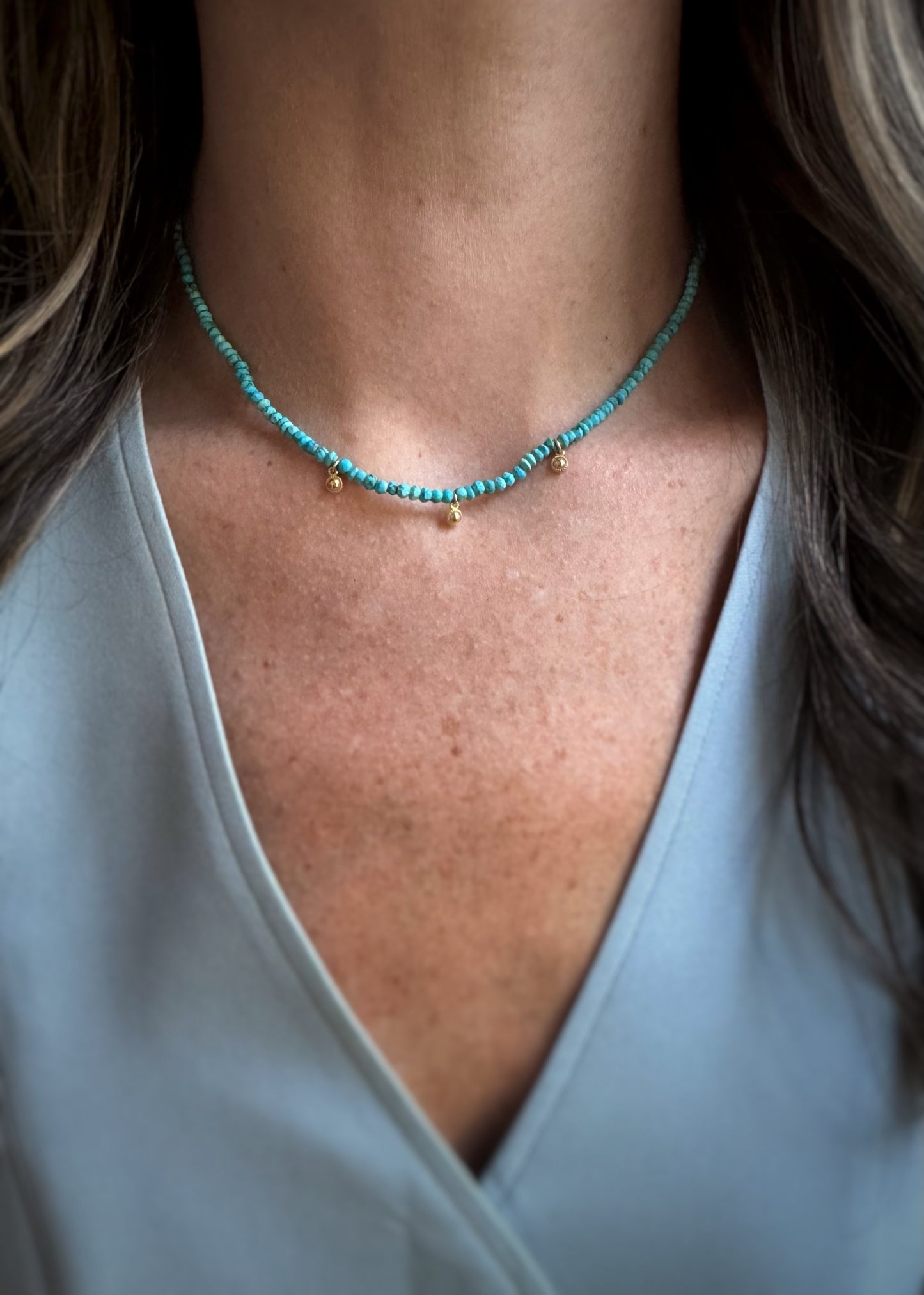 14k Turquoise Bead + Milgrain Dangle Necklace