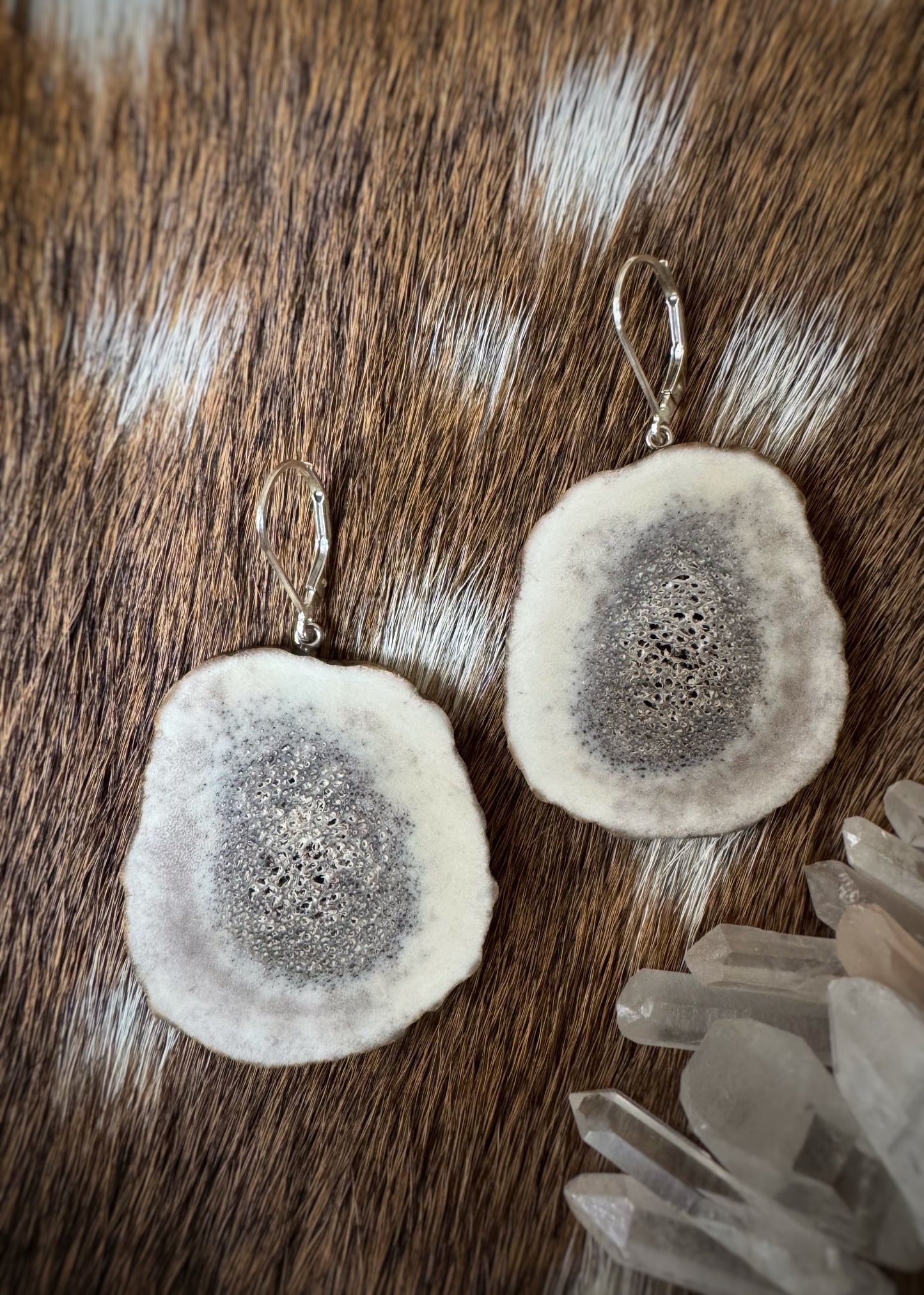 Sterling + Large Antler Slice Earrings