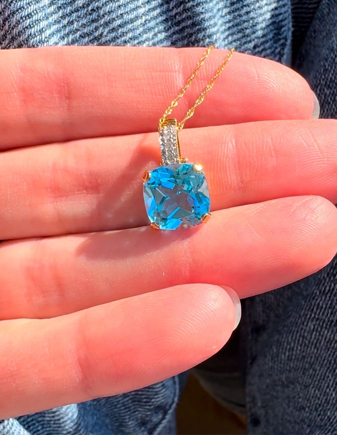 Estate 14k + Blue Topaz & Diamond Necklace