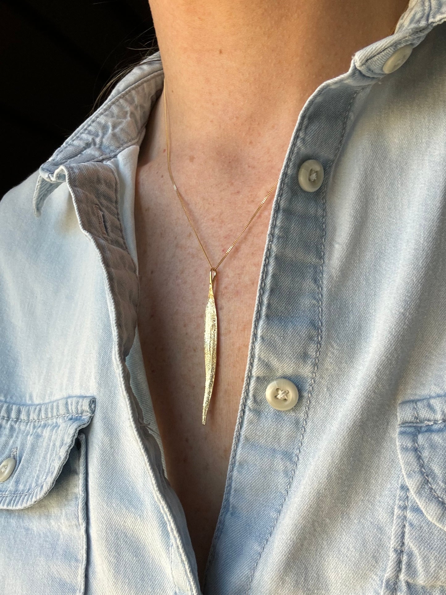 Estate 14k + Diamond Large Leaf Necklace