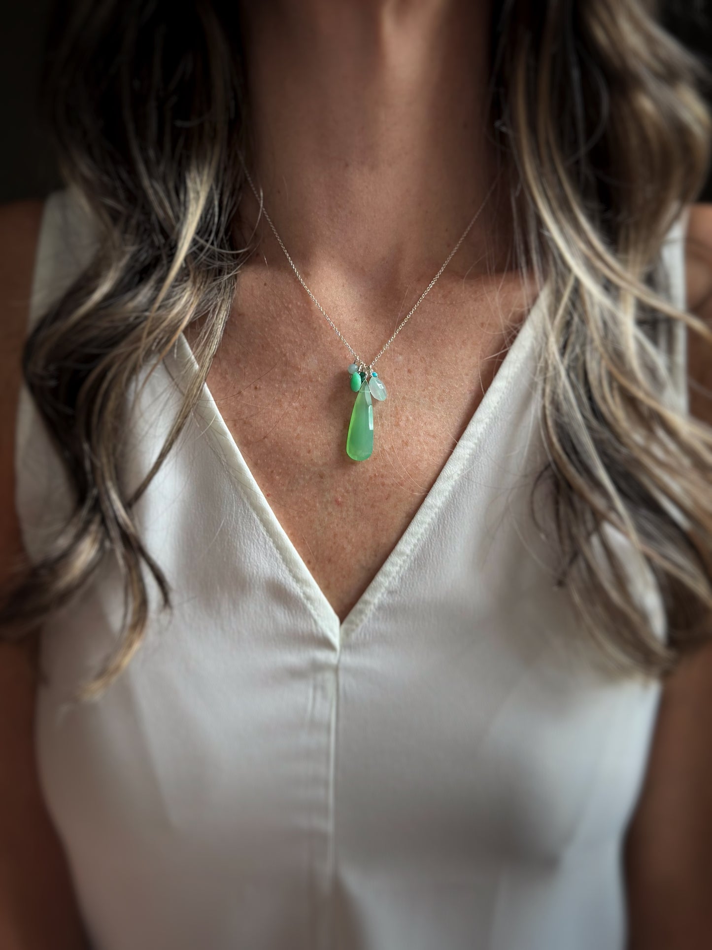 Sterling + Gemstone Cluster Necklace