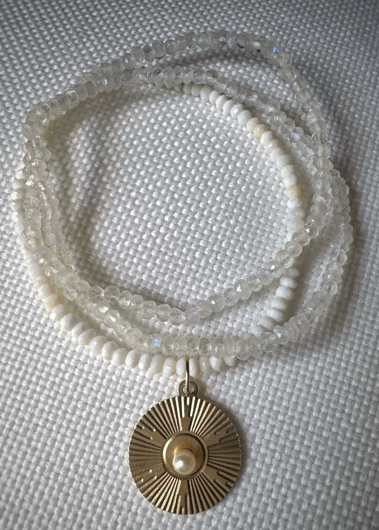 Faceted Mother of Pearl Bead Stretch Bracelet