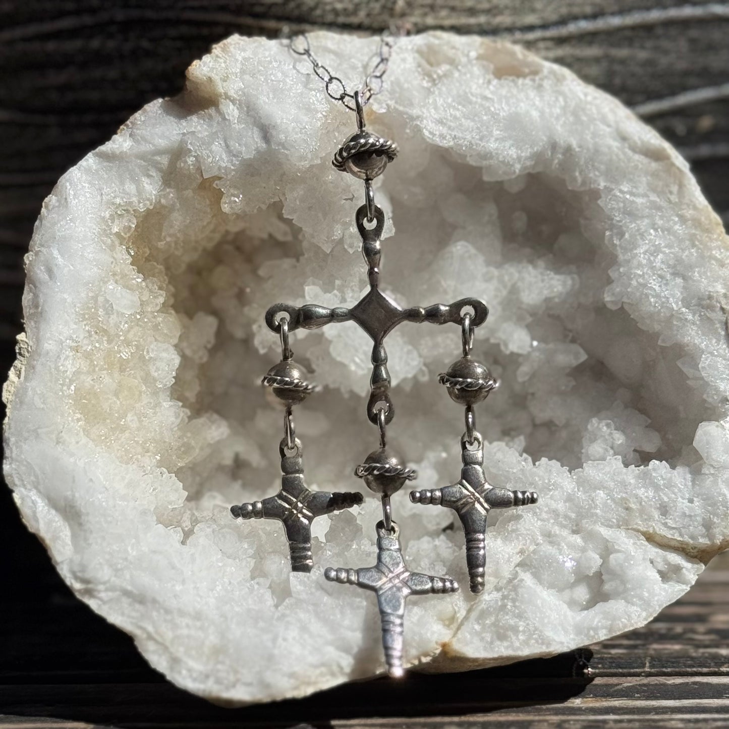 Vintage Sterling Silver + Crosses Necklace