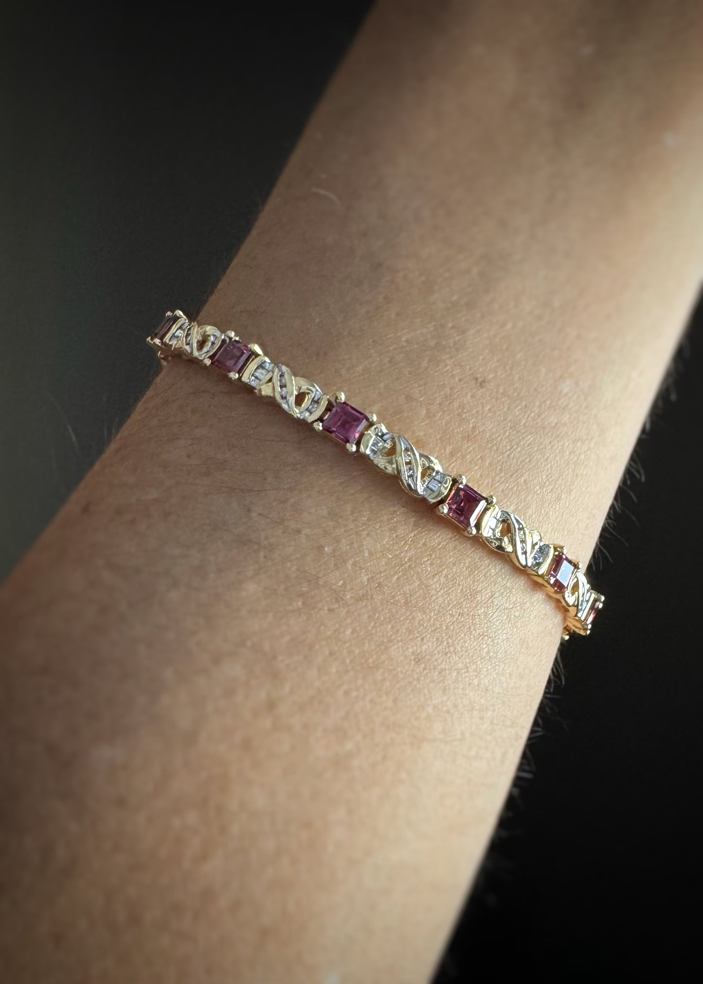 Estate 14k + Garnet and Diamond Bracelet