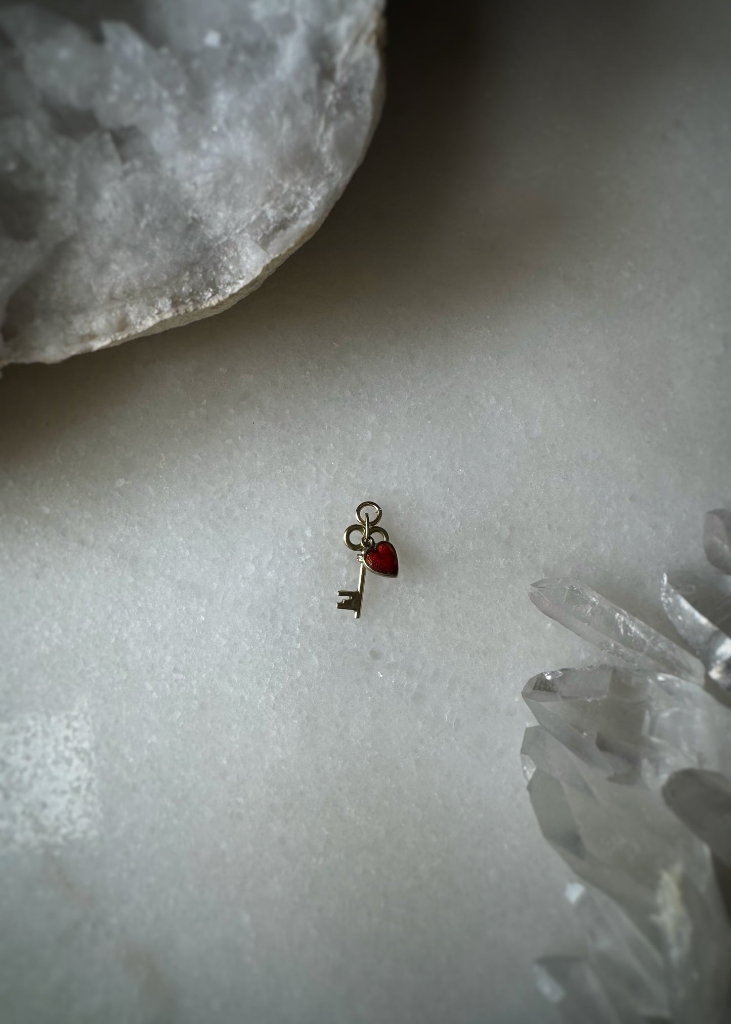 Estate 14k + Enameled Heart and Key Charm