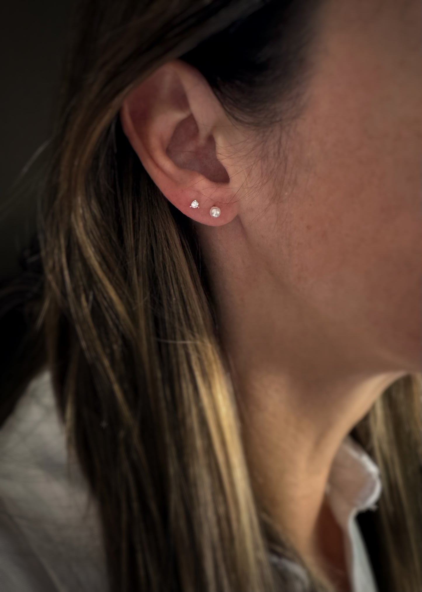14k + Baby Diamond Stud Earrings