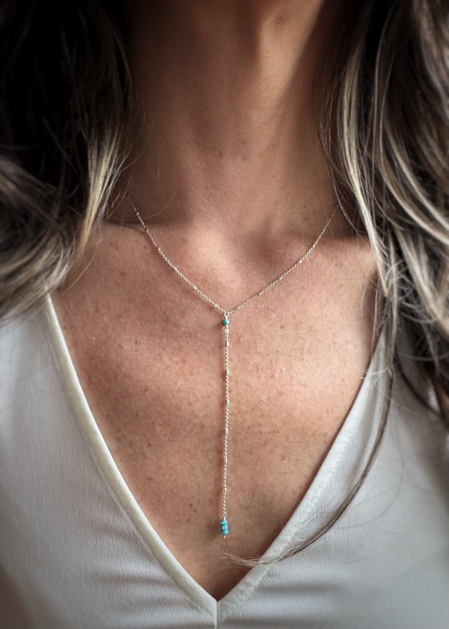 Sterling + Turquoise Simple Y Necklace