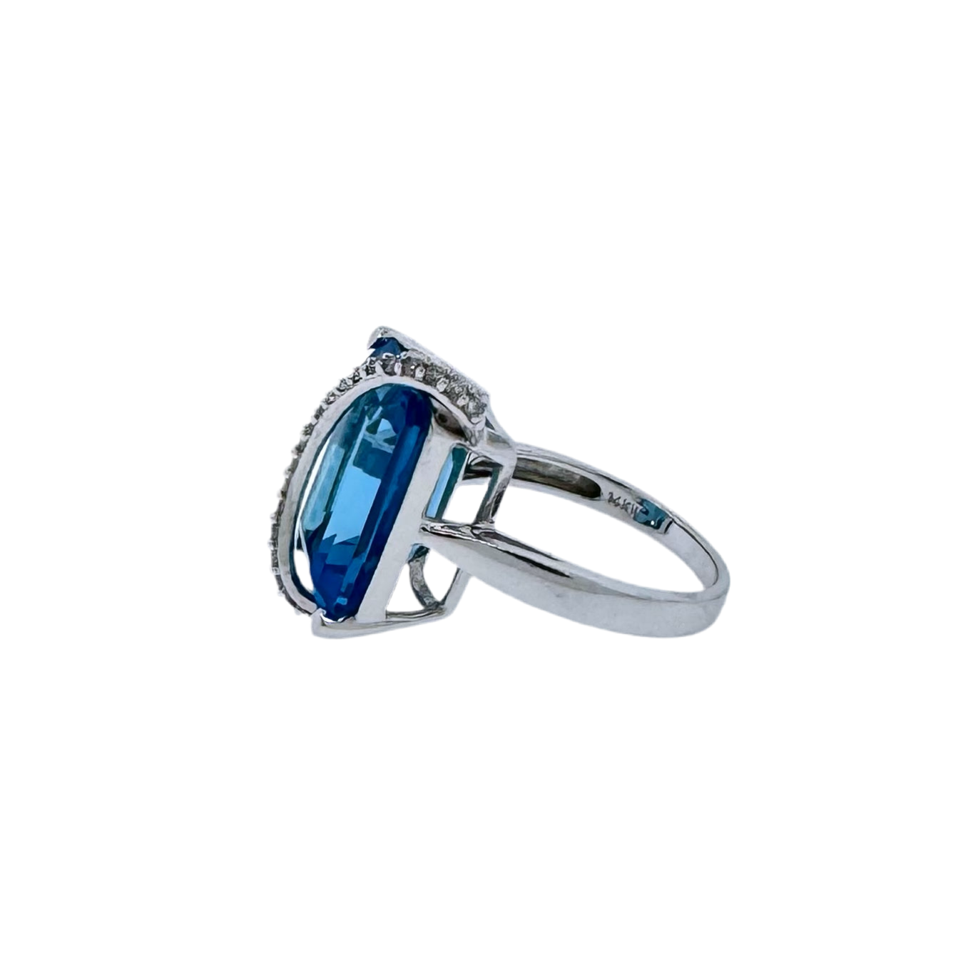 Estate 14k + Blue Topaz & Diamond Ring