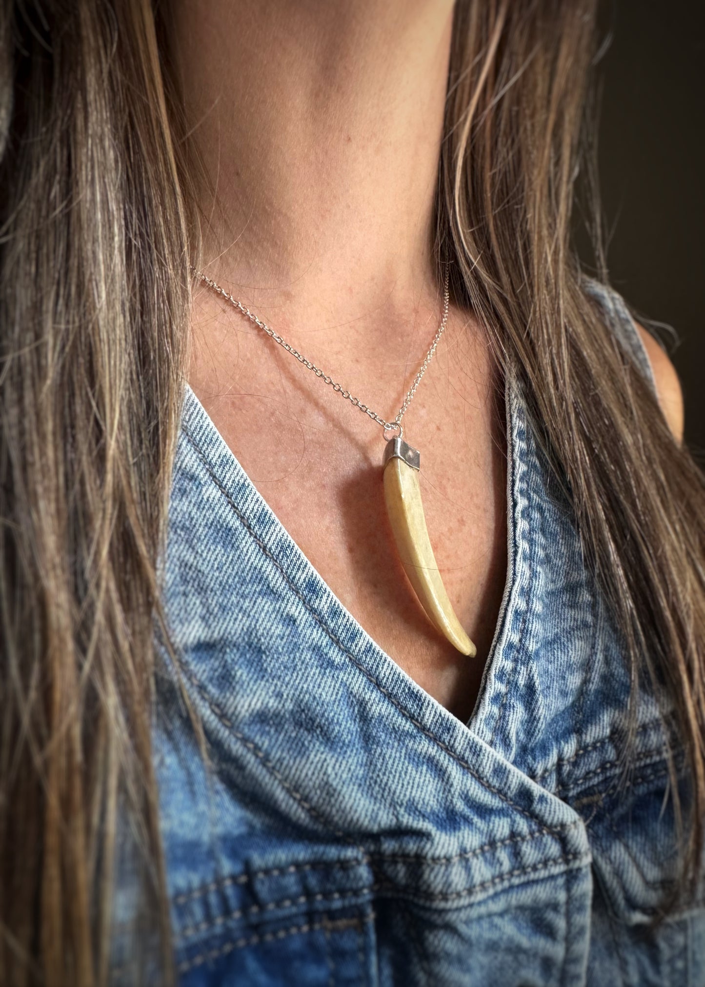Vintage Sterling Silver + Boar's Tusk Pendant