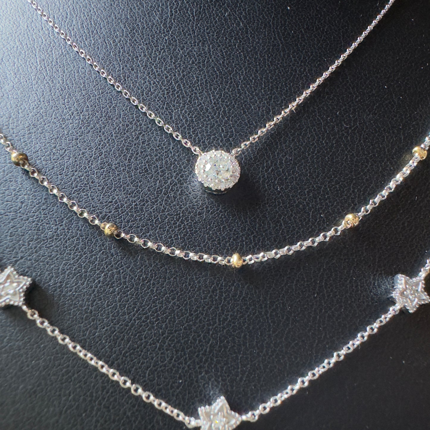 Estate 14k + Diamond Halo Station Necklace