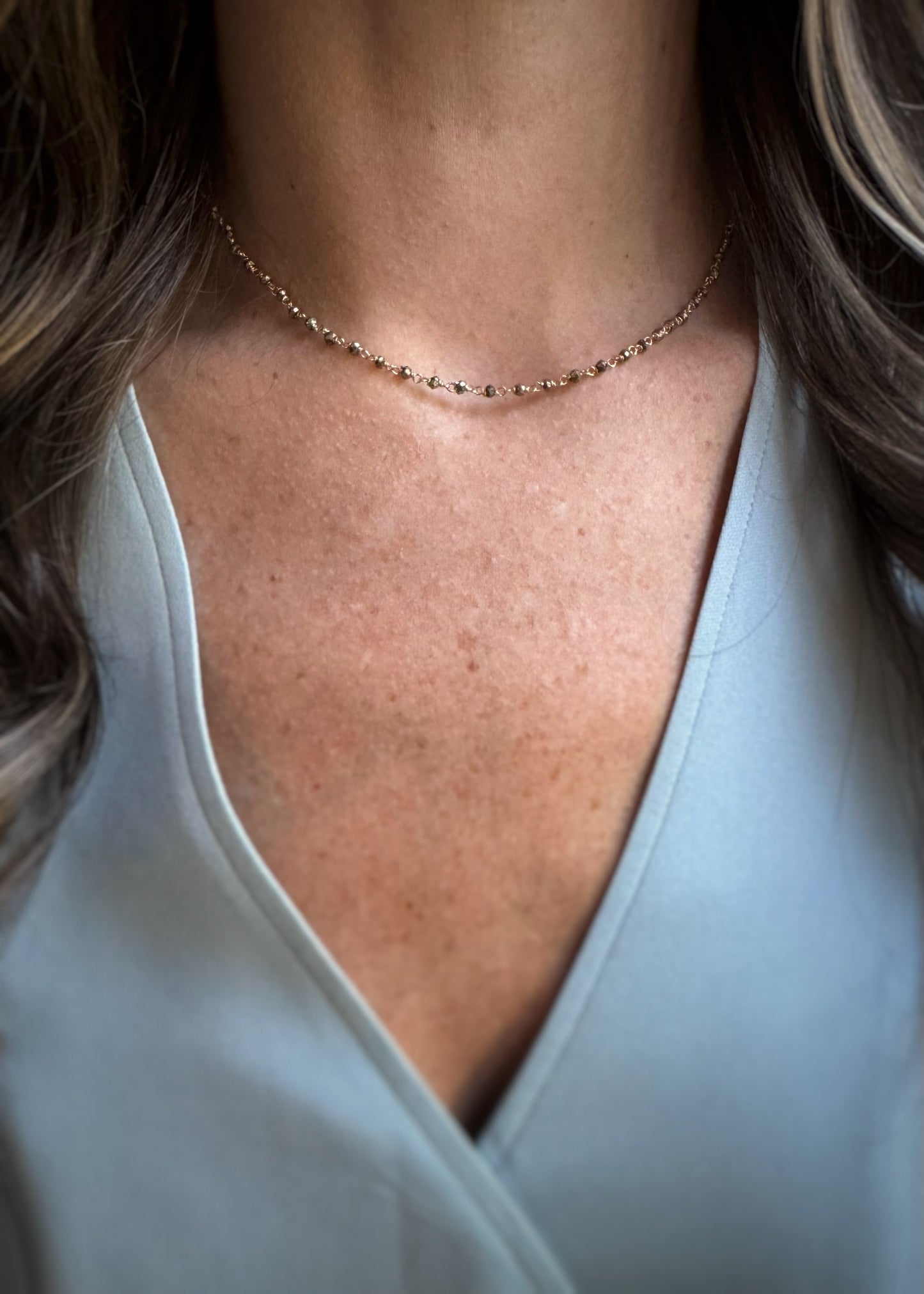 Estate 14k + Pyrite Beaded Chain Necklace