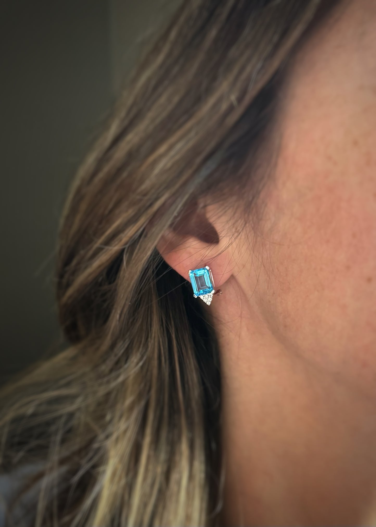 Estate 14k + Blue Topaz & Diamond Earrings