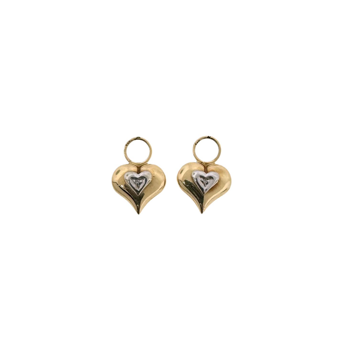 Estate 14k + Diamond Heart Hoop Charms