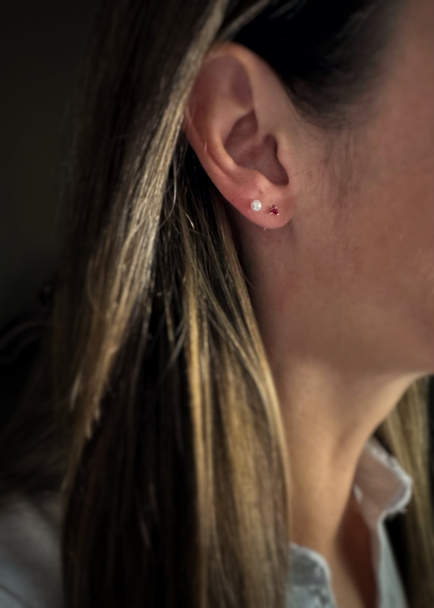 14k + Baby Ruby Stud Earrings