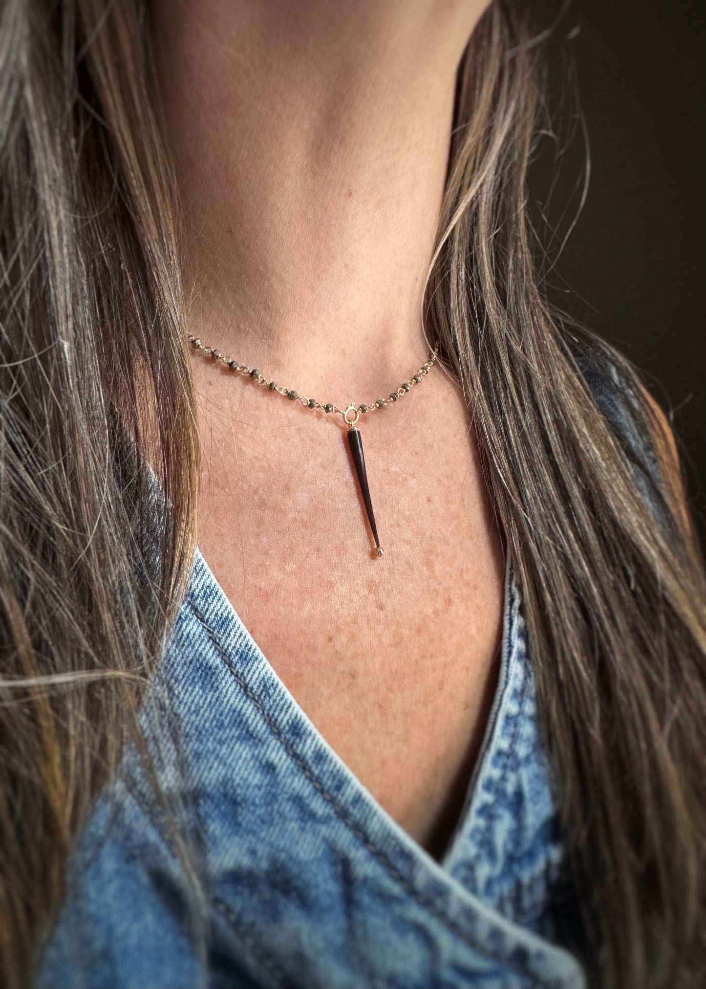 Estate 14k + Pyrite Beaded Chain Necklace
